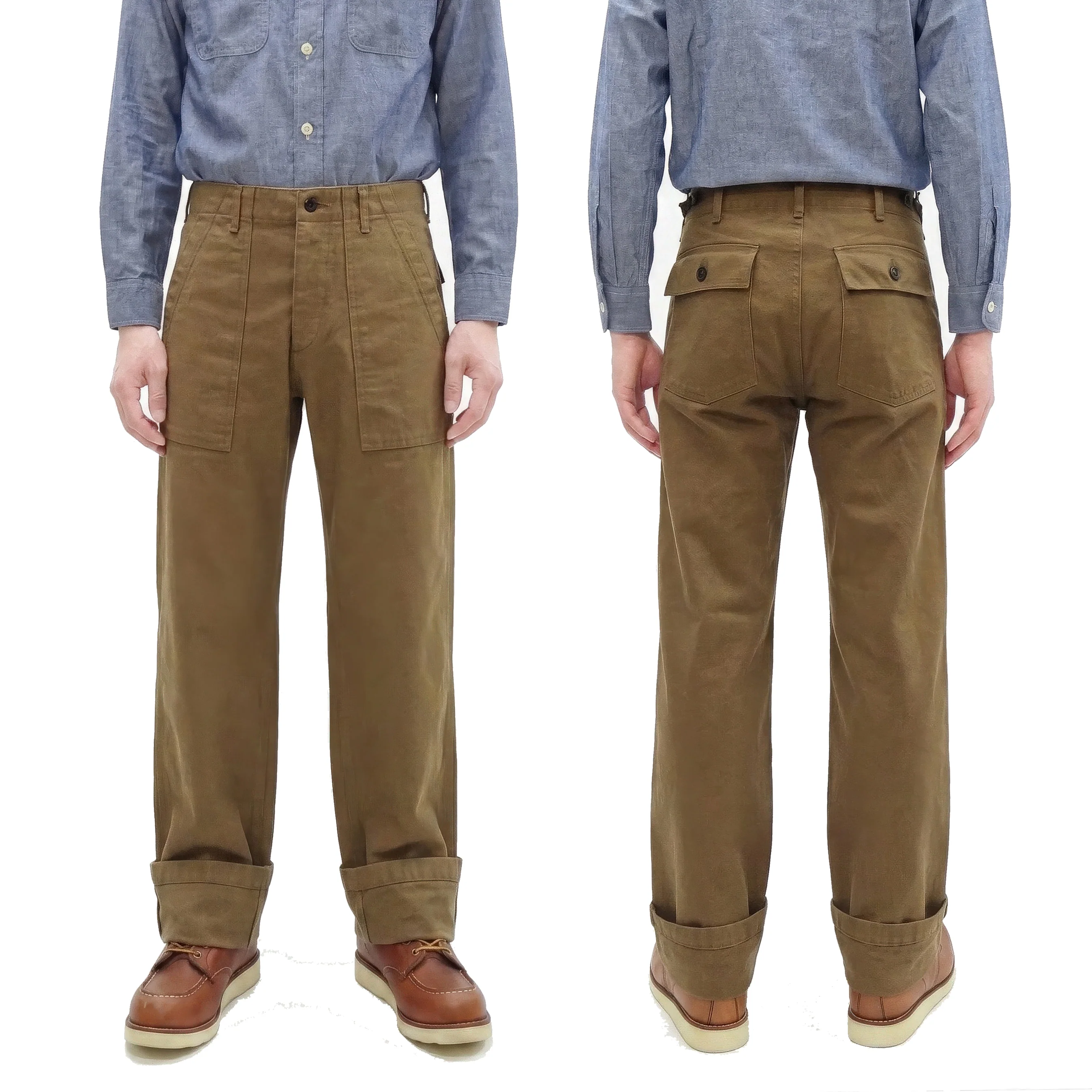 ONI Denim Men's Brown-Khaki Sulfur-Dyed Heavy Oxford Work Pants Relaxed Straight Fit Button Fly Trousers Made in Japan (ONI-207HOX-BRK) - Image 5