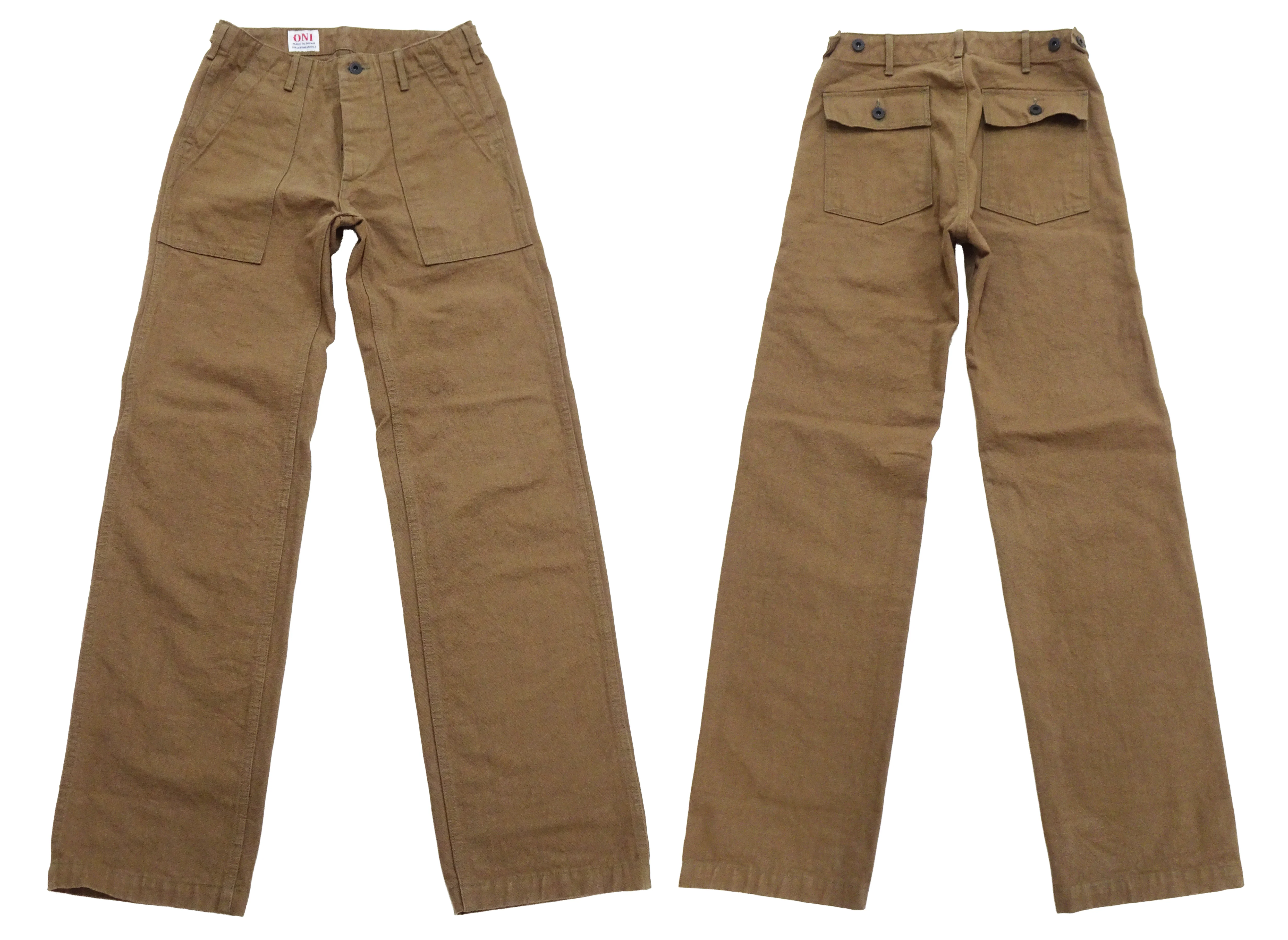 ONI Denim Men's Brown-Khaki Sulfur-Dyed Heavy Oxford Work Pants Relaxed Straight Fit Button Fly Trousers Made in Japan (ONI-207HOX-BRK) - Image 6
