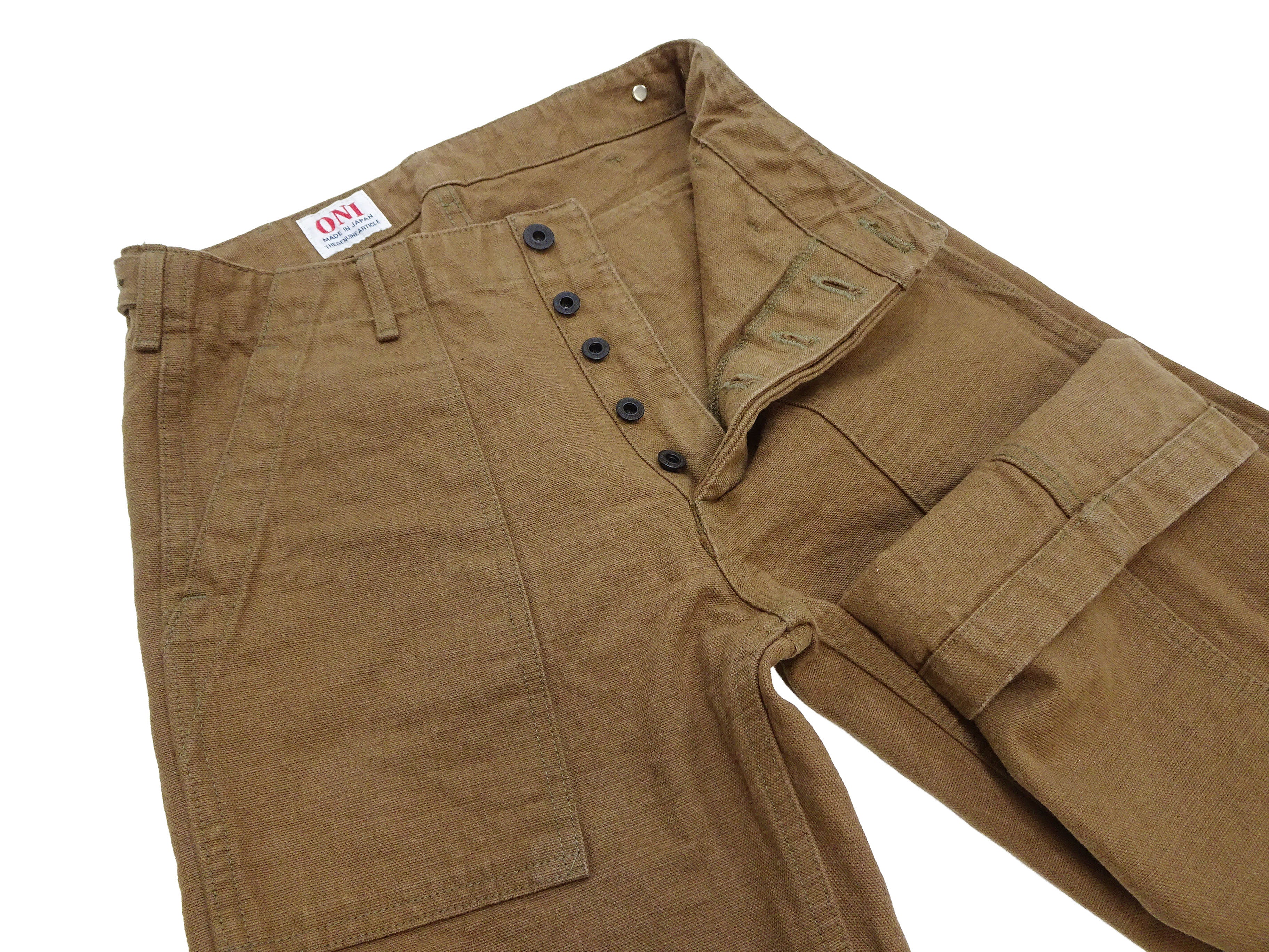 ONI Denim Men's Brown-Khaki Sulfur-Dyed Heavy Oxford Work Pants Relaxed Straight Fit Button Fly Trousers Made in Japan (ONI-207HOX-BRK) - Image 7