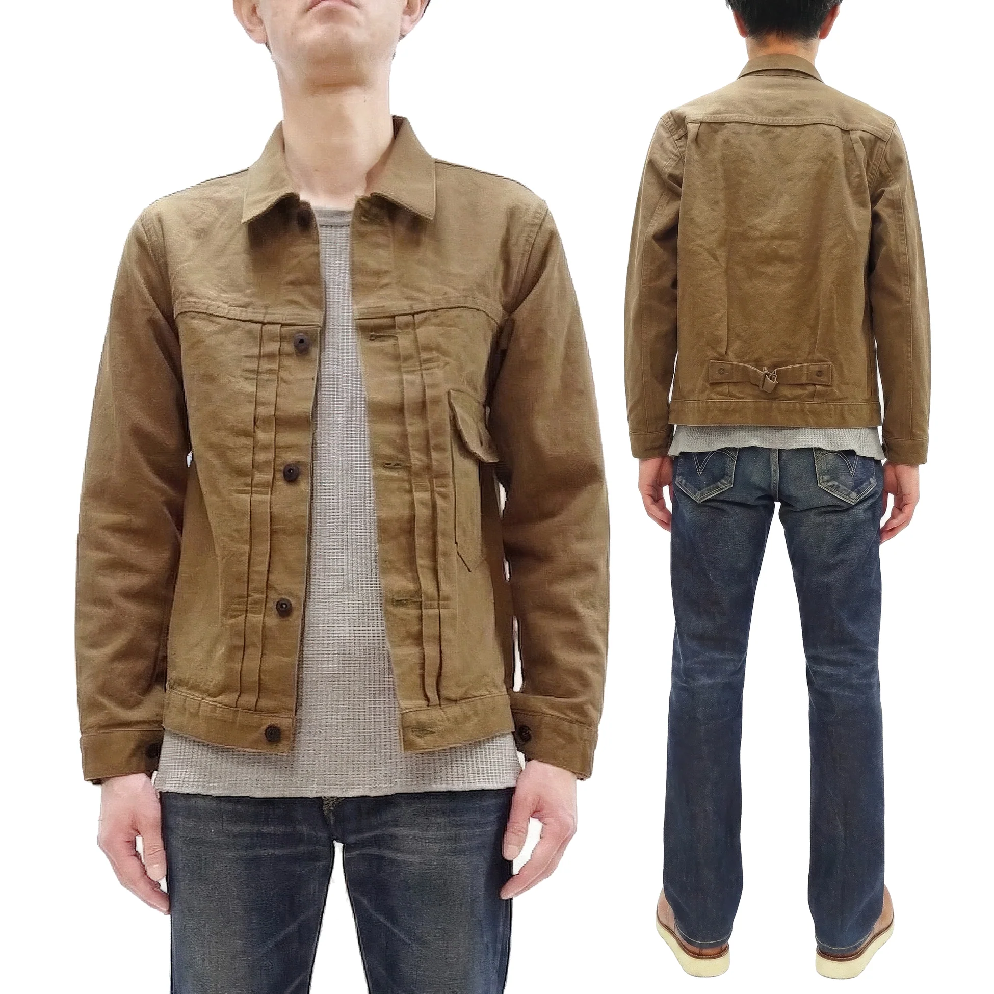 ONI Denim Men's Type I-Inspired Jacket Brown-Khaki 13 oz. Sulfur-Dyed Heavy Oxford Made in Japan (ONI-01507L-HOX-BRK) - Image 5