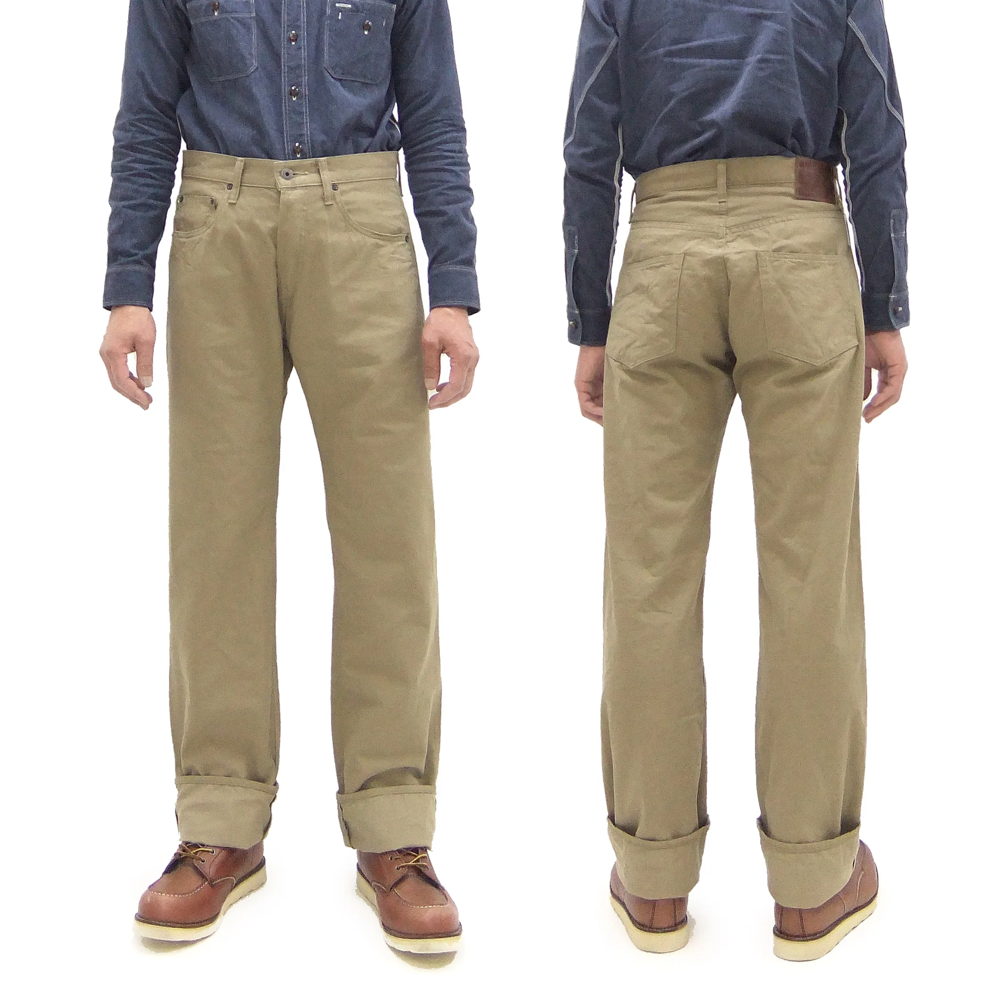 ONI Denim Selvedge Chino Pants - Men's Relaxed Straight Fit, Button Fly, Casual 8oz Selvage Chino Twill Trousers - ONI266SVC-KHB khaki-Beige - Image 5