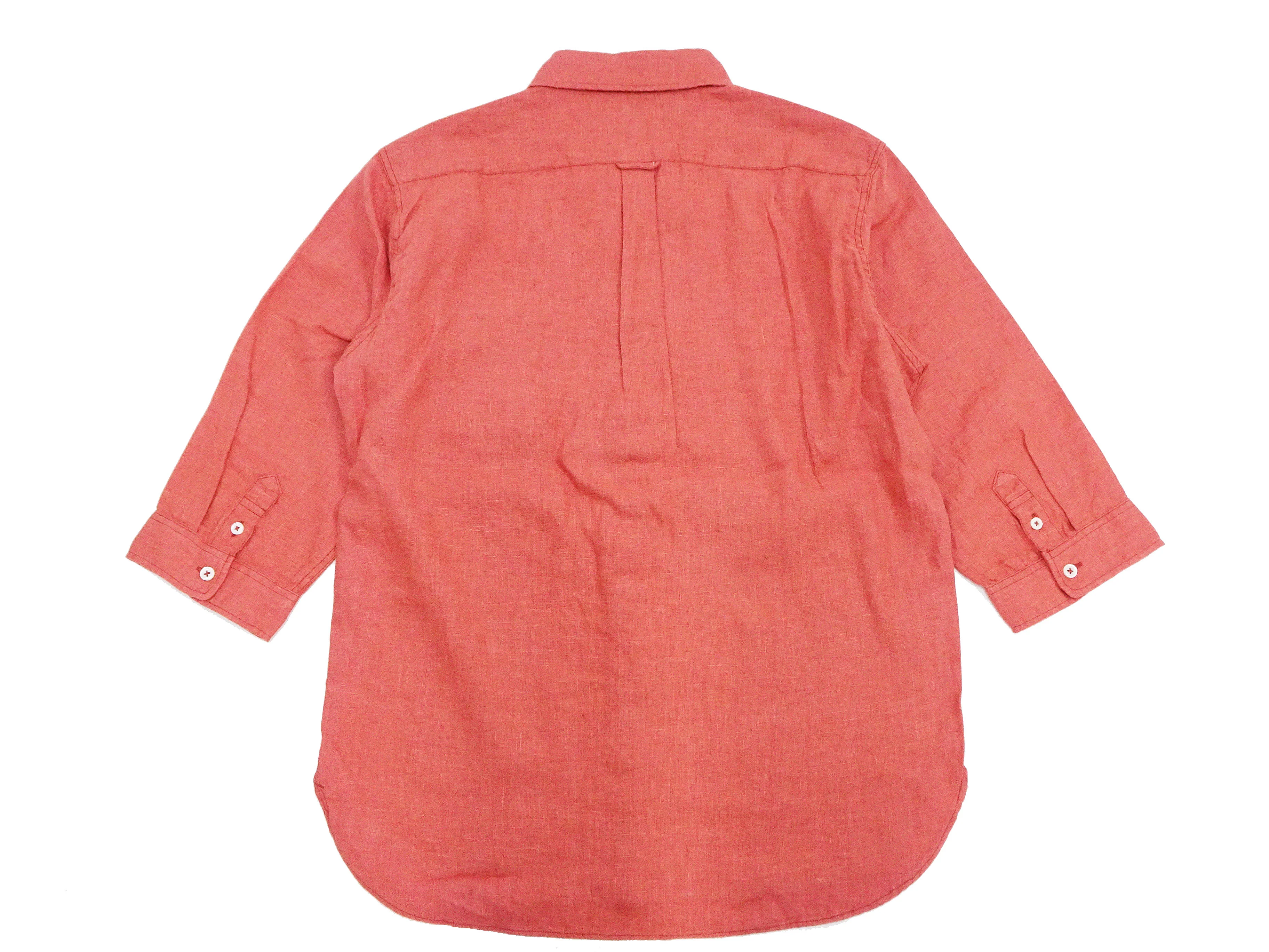 Pherrow's Linen 3/4 Sleeve Shirt Men's Casual Plain Button Up Shirt with Button-Down Collar Pherrows 24S-P7BD1 Salmon - Image 12