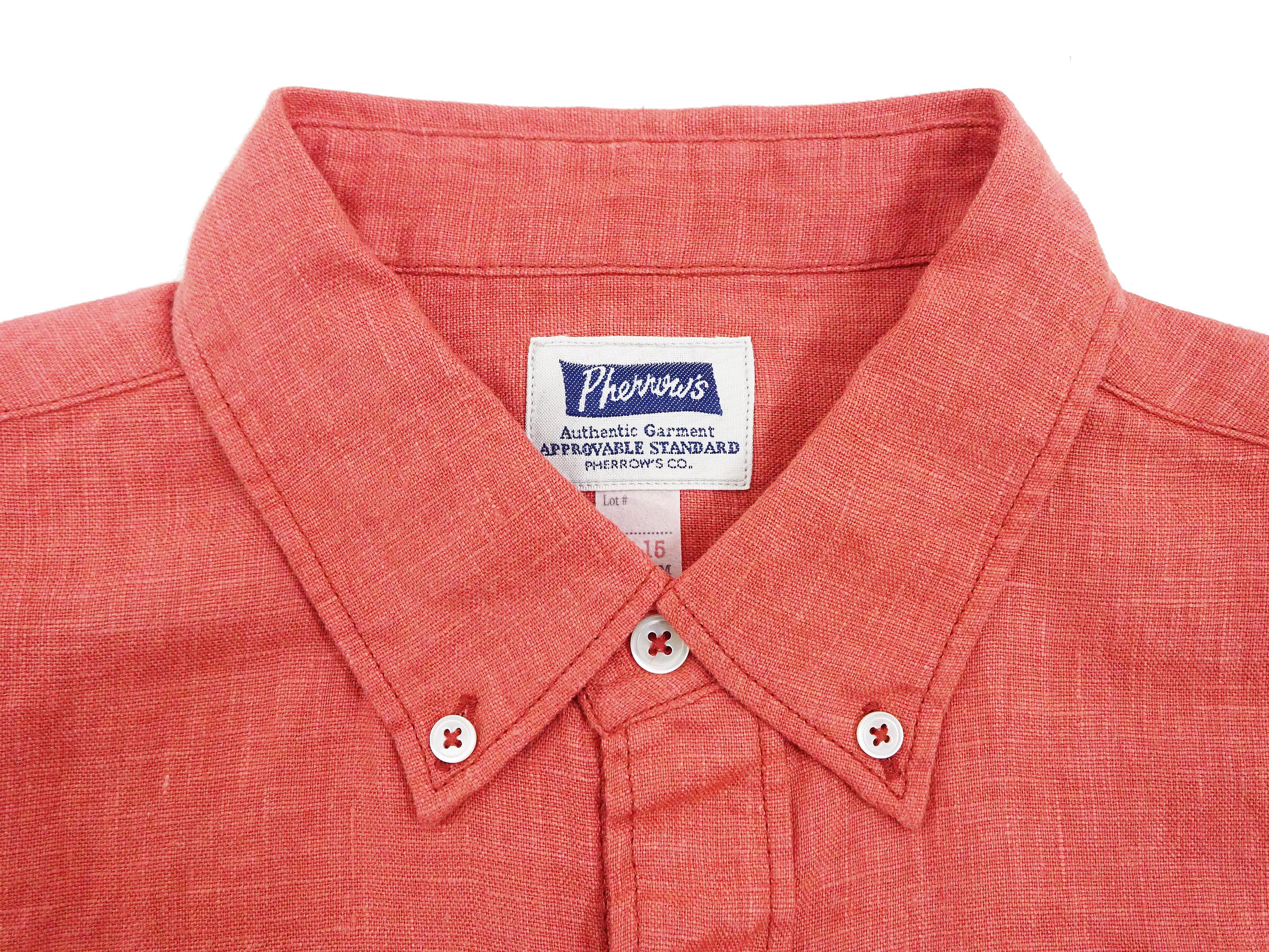 Pherrow's Linen 3/4 Sleeve Shirt Men's Casual Plain Button Up Shirt with Button-Down Collar Pherrows 24S-P7BD1 Salmon - Image 8