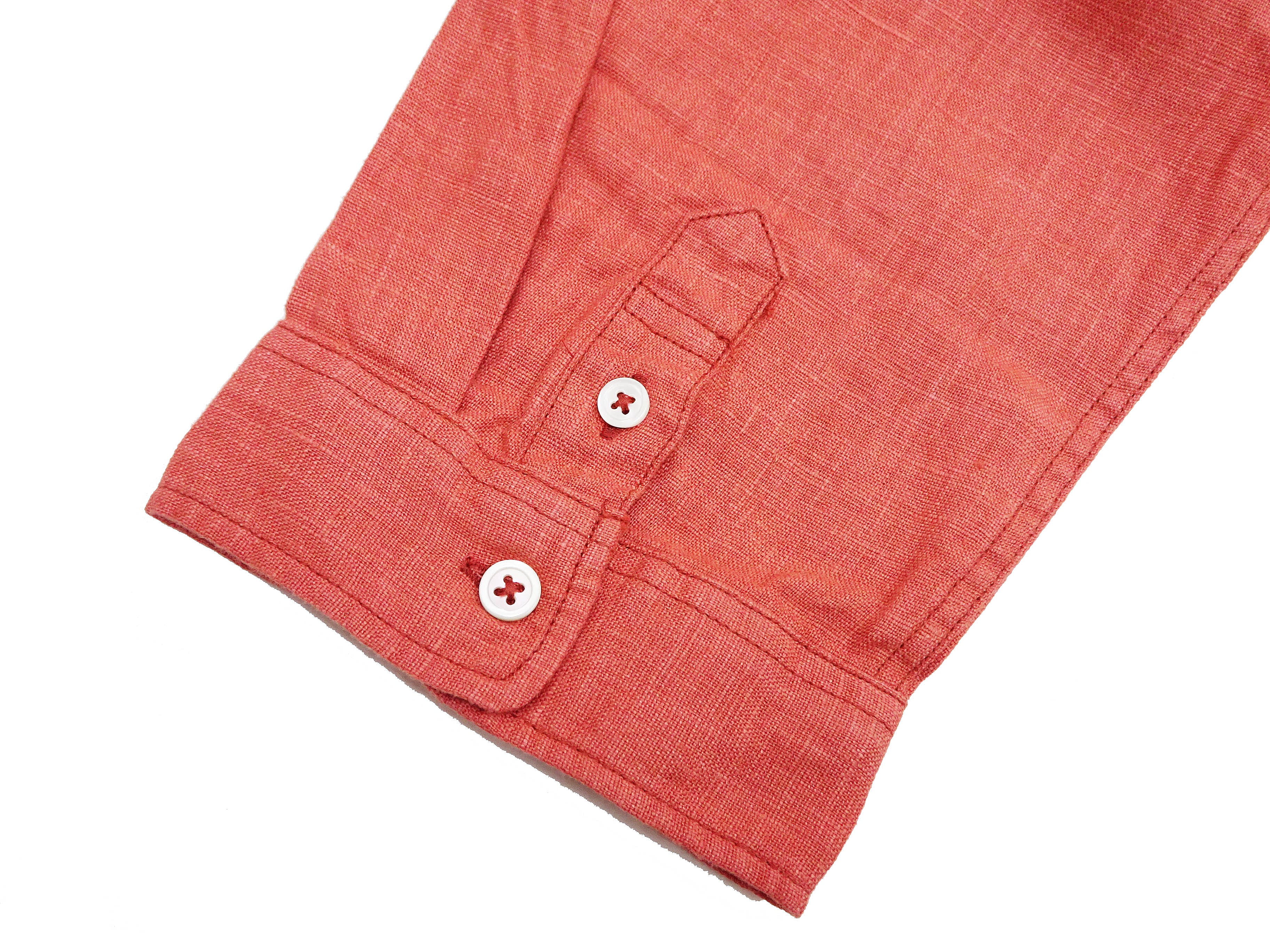 Pherrow's Linen 3/4 Sleeve Shirt Men's Casual Plain Button Up Shirt with Button-Down Collar Pherrows 24S-P7BD1 Salmon - Image 9