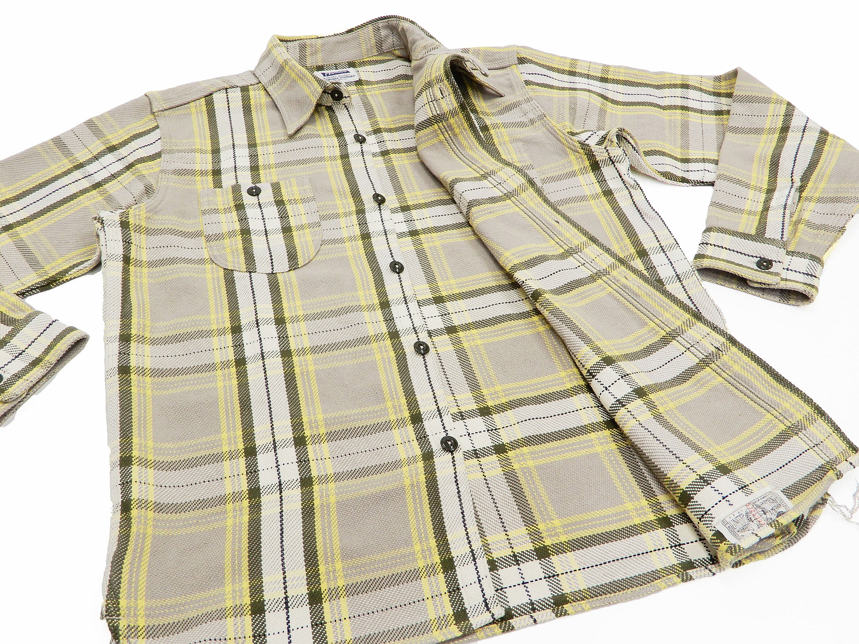 Pherrow's Plaid Flannel Shirt Mens Long Sleeve Checked Button Up Shirt 21W-720WS Beige/Yellow - Image 10