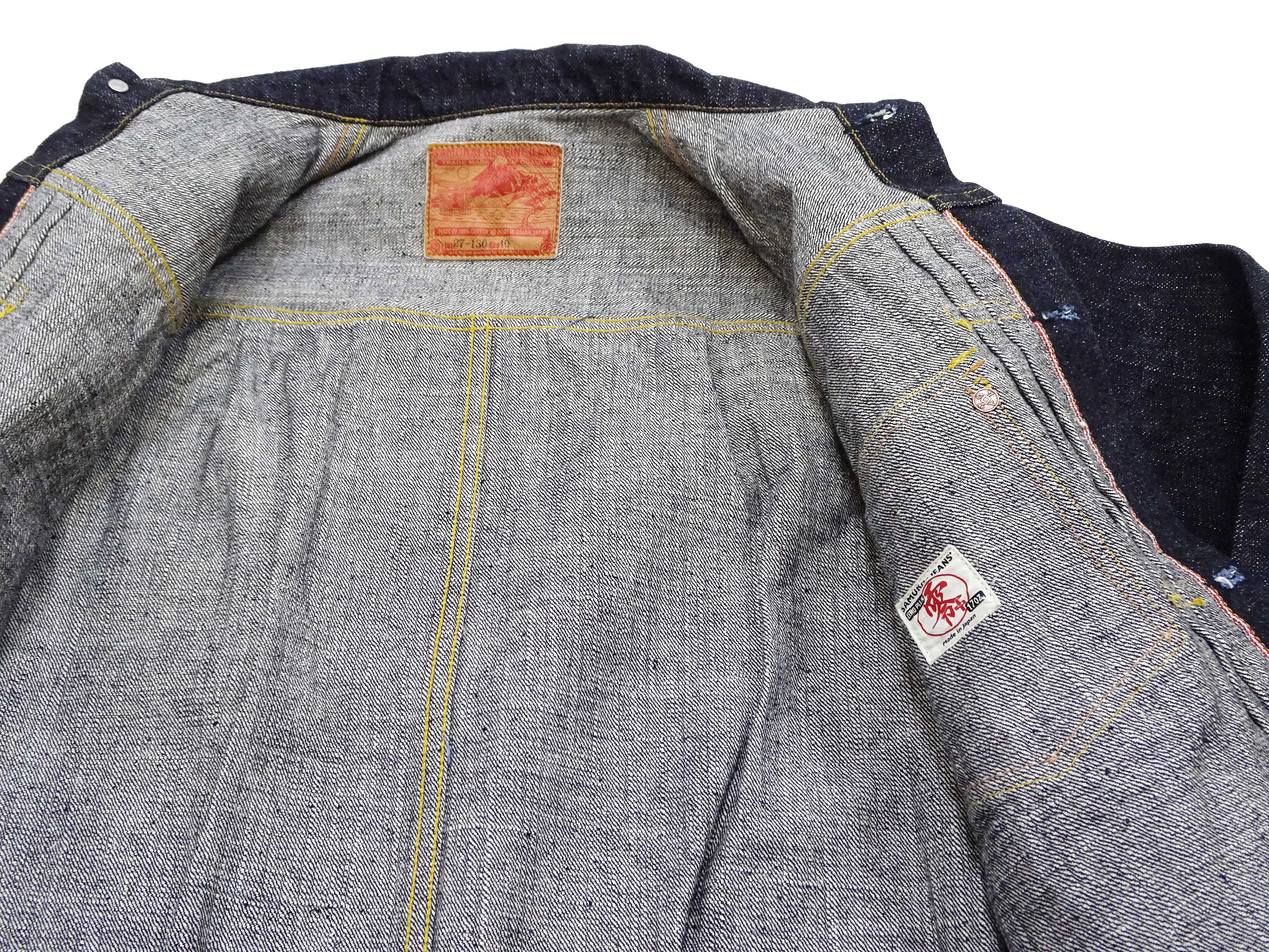 Samurai Jeans Denim Jacket S556VX Men's Type 1 Style 17 Oz. Denim Jean Jacket One-Wash - Image 15