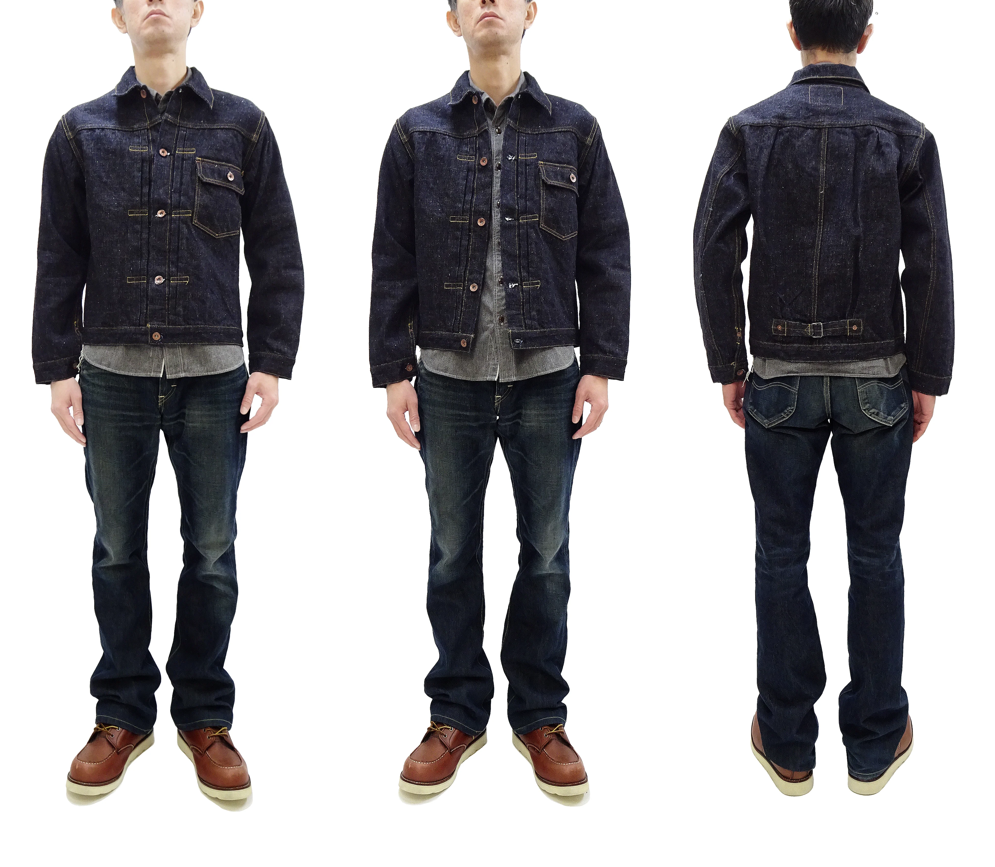 Samurai Jeans Denim Jacket S556VX Men's Type 1 Style 17 Oz. Denim Jean Jacket One-Wash - Image 3