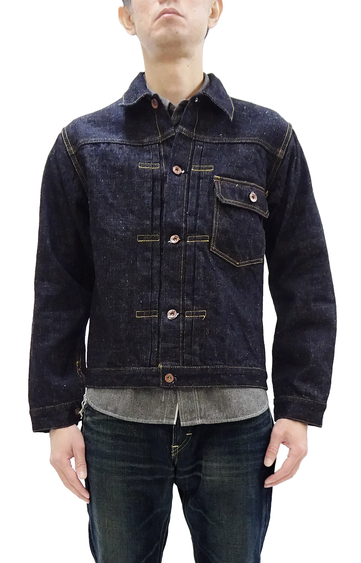 Samurai Jeans Denim Jacket S556VX Men's Type 1 Style 17 Oz. Denim Jean Jacket One-Wash - Image 4