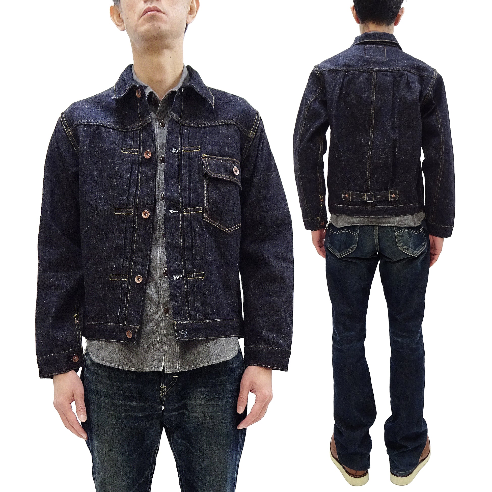 Samurai Jeans Denim Jacket S556VX Men's Type 1 Style 17 Oz. Denim Jean Jacket One-Wash - Image 6