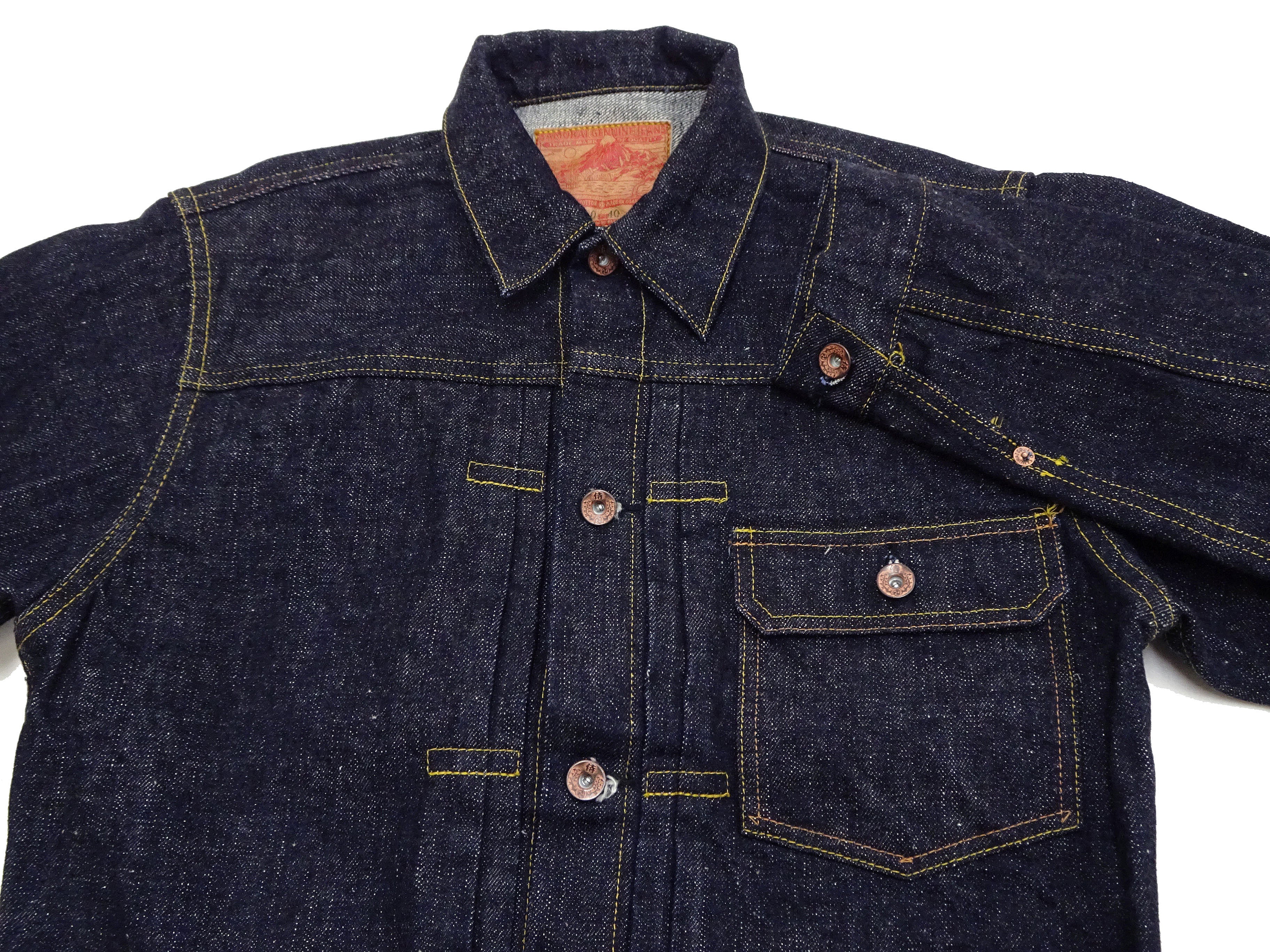 Samurai Jeans Denim Jacket S556VX Men's Type 1 Style 17 Oz. Denim Jean Jacket One-Wash - Image 8