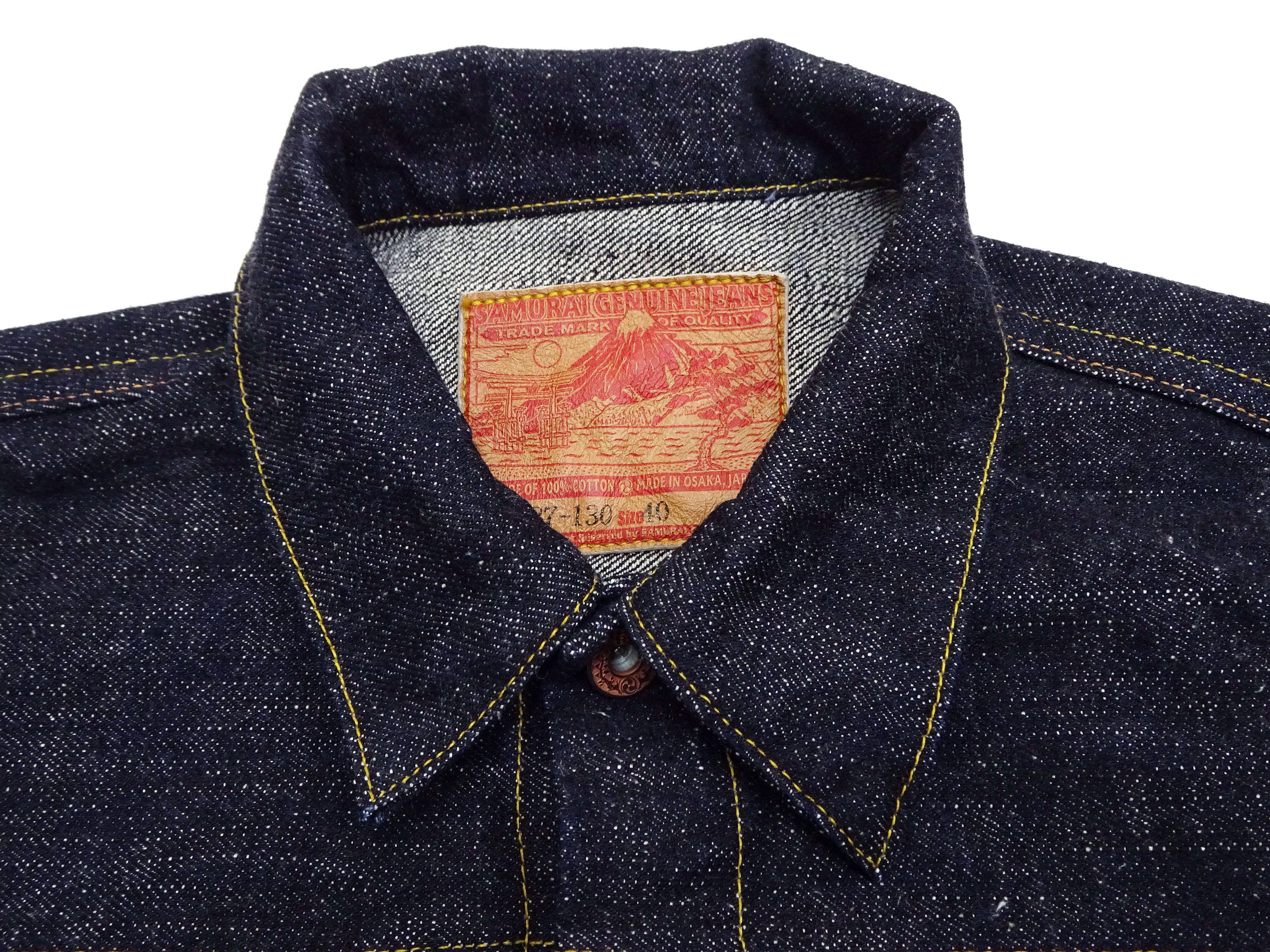 Samurai Jeans Denim Jacket S556VX Men's Type 1 Style 17 Oz. Denim Jean Jacket One-Wash - Image 9