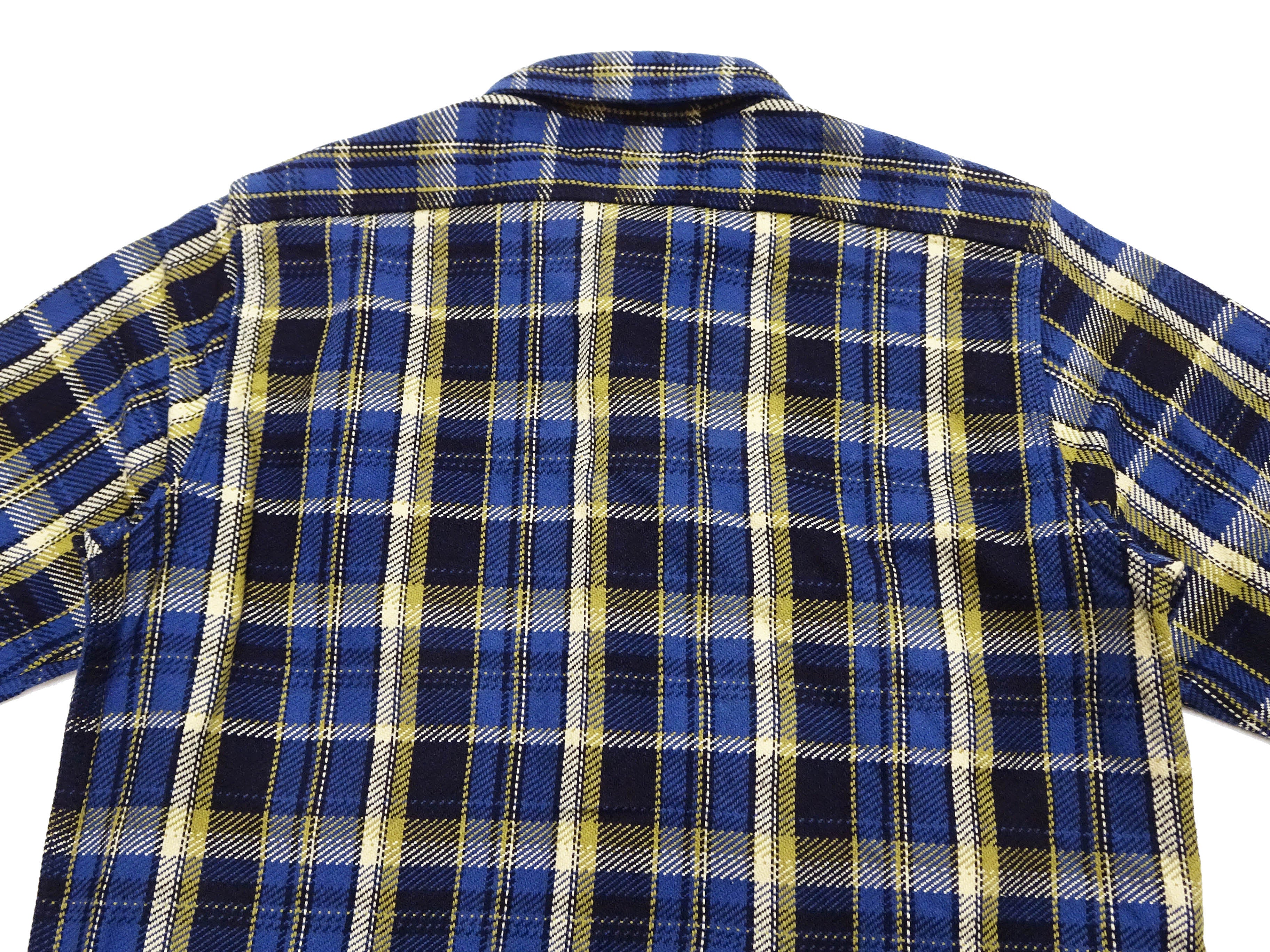 Samurai Jeans Indigo Plaid Flannel Shirt Men's Heavyweight Long Sleeve Button Up Work Shirt SIN23-01 Indigo/Blue Plaid - Image 19