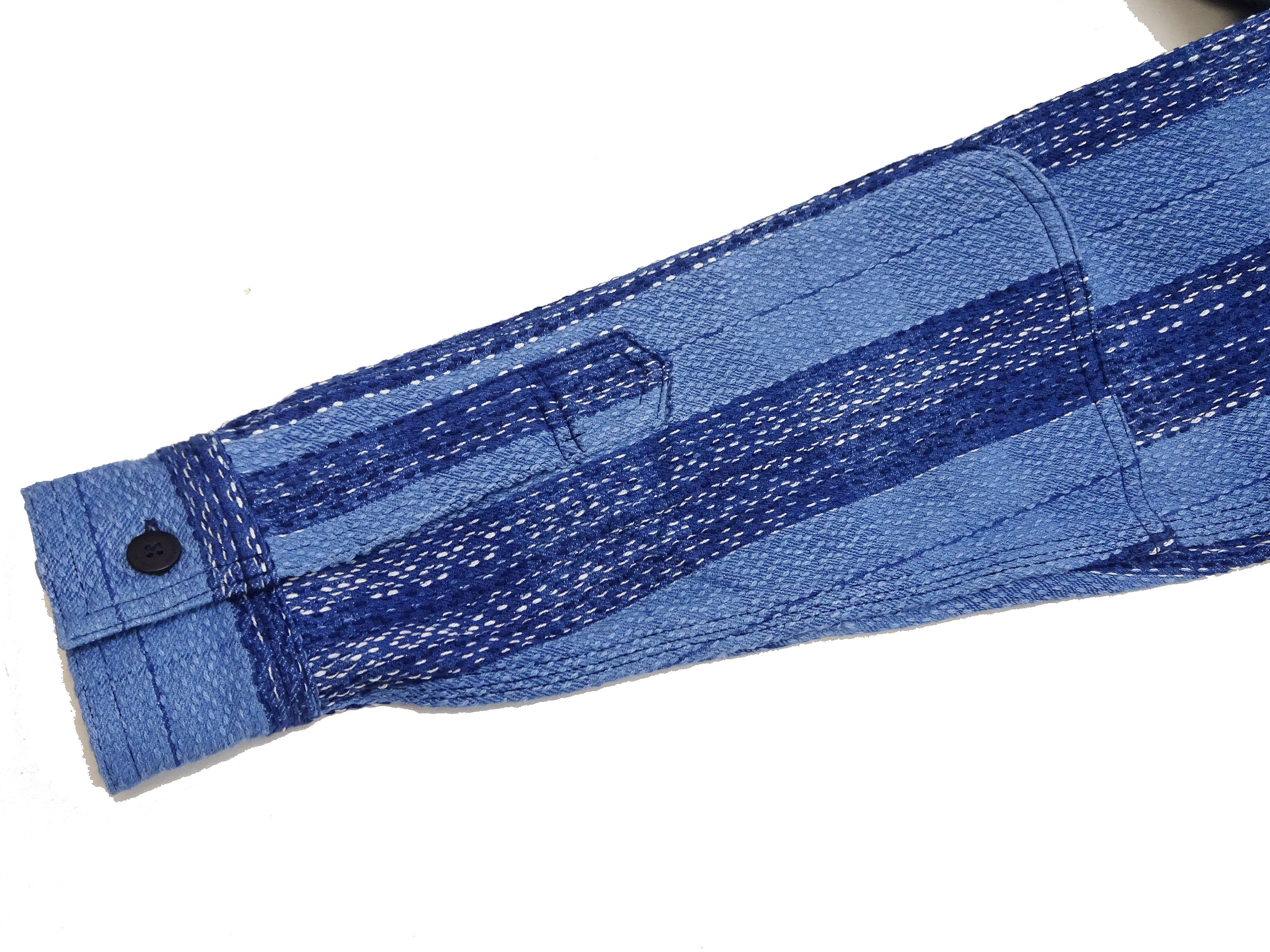 Samurai Jeans Indigo Sashiko Shirt Men's Casual Indigo Plaid with Sashiko Stitch Long Sleeve Work Shirt SKN24-01 - Image 13