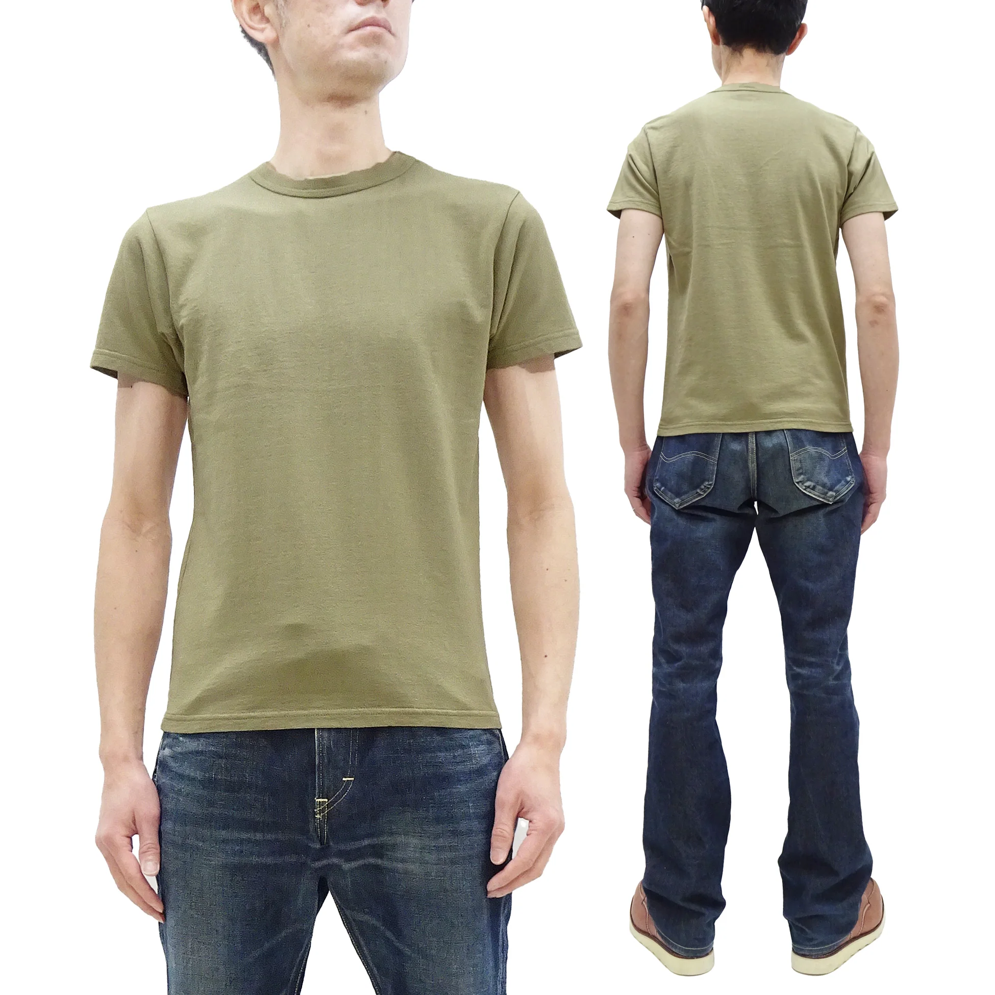 Samurai Jeans T-shirt Men's Plain Short Sleeve French Terry Fabric Tee Inlay Loopwheele T-Shirt SJST24-RIM Aokuchiha Faded-Olive - Image 5