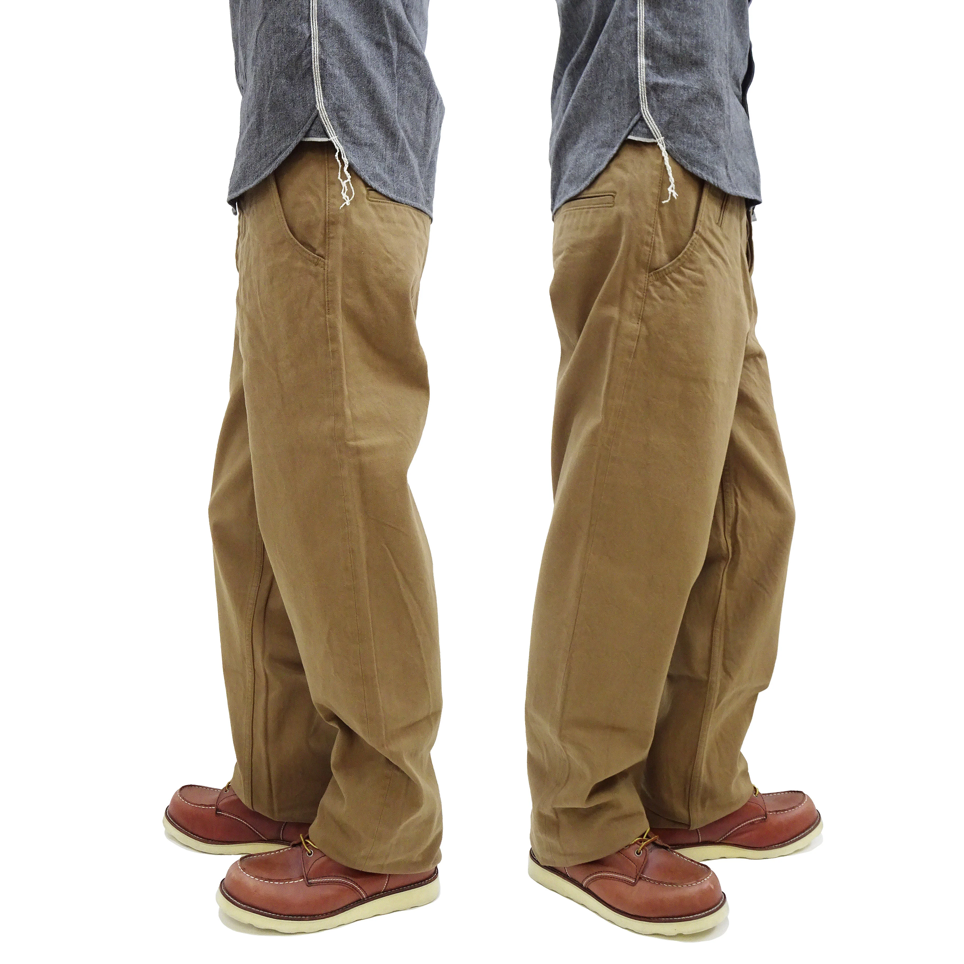 Samurai Jeans Trousers SJ48CP Men's Khaki Chinos Wide-Cut Relaxed Fit Straight Legs Sulfur-dyed Chino Worrk Pants One-Washed - Image 6