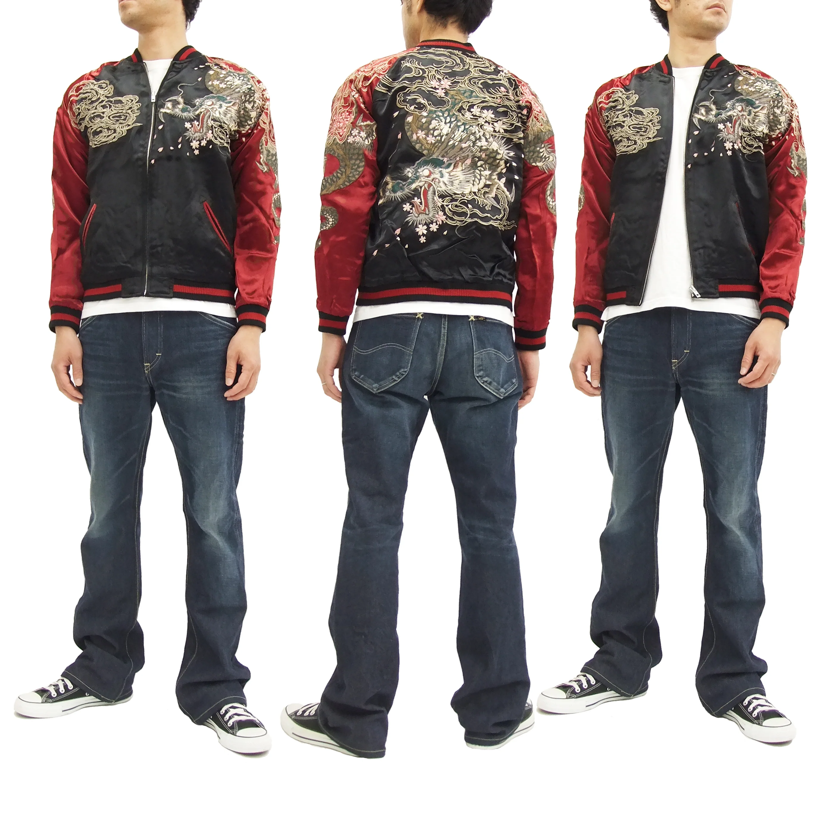 SATORI Japanese Souvenir Jacket Dragon Men's Sukajan GSJR-001 Black/Wine - Image 3