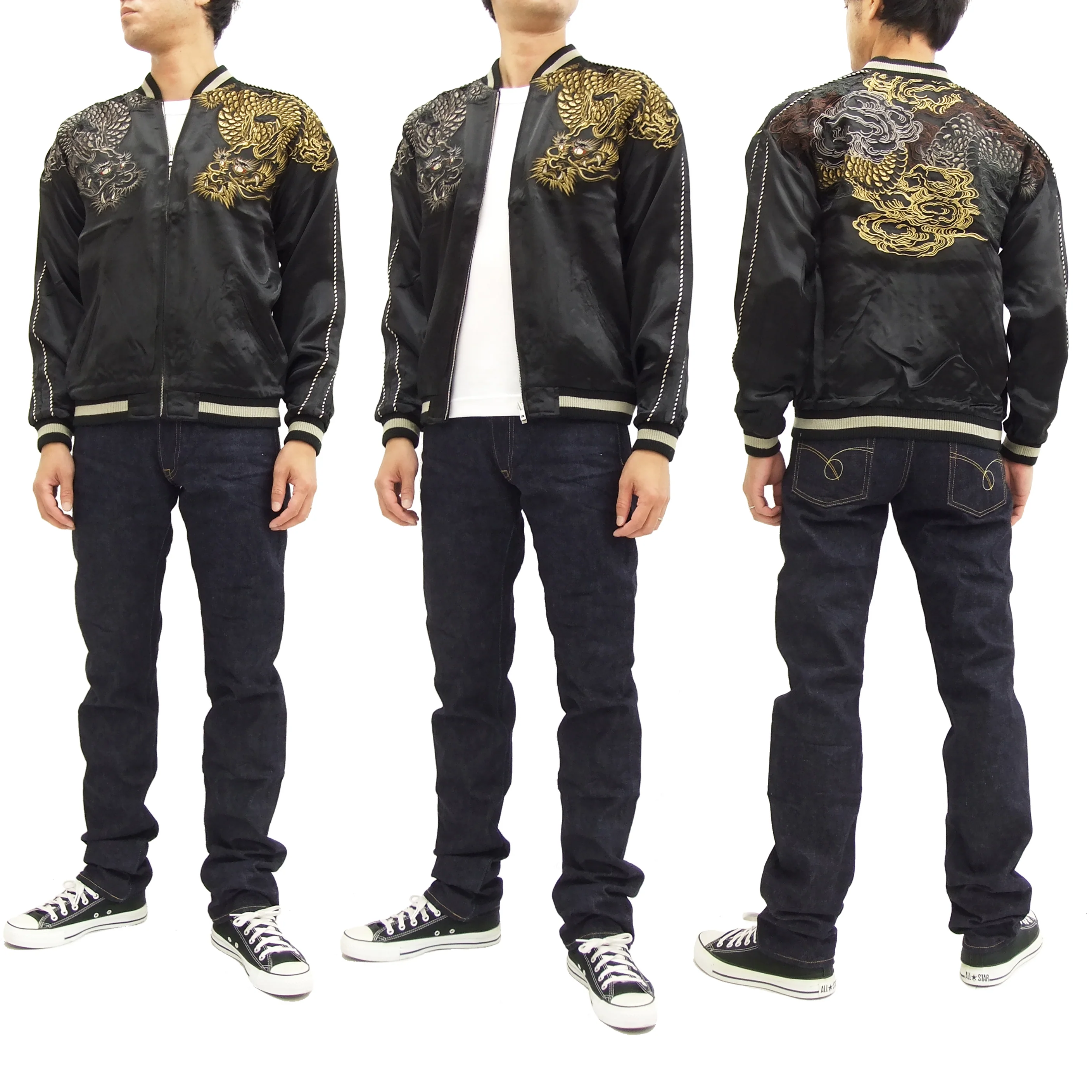 SATORI Japanese Souvenir Jacket Dragon Men's Sukajan GSJR-009 Black - Image 3