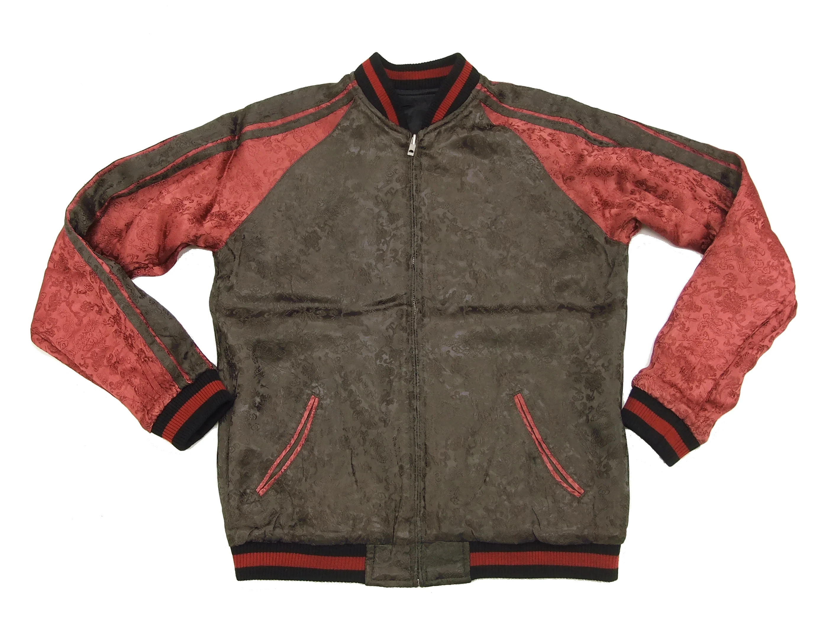 Satori Script Japanese Souvenir Jacket Koi Fish Carp Men's Sukajan GSJR-004 Black/Wine - Image 13