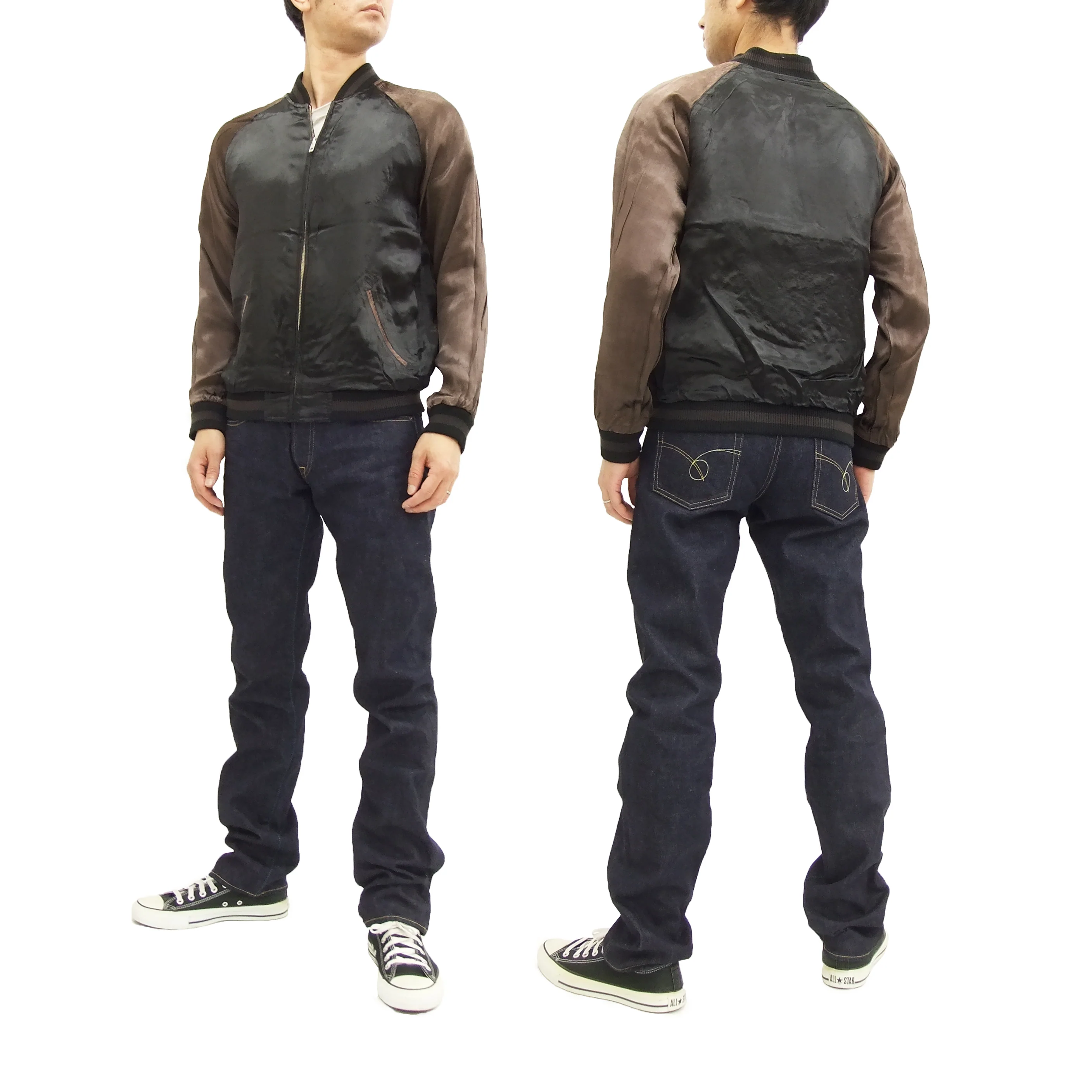 Satori Script Japanese Souvenir Jacket Koi Fish Carps Men's Sukajan GSJR-011 Black/Charcoal-Gray - Image 6