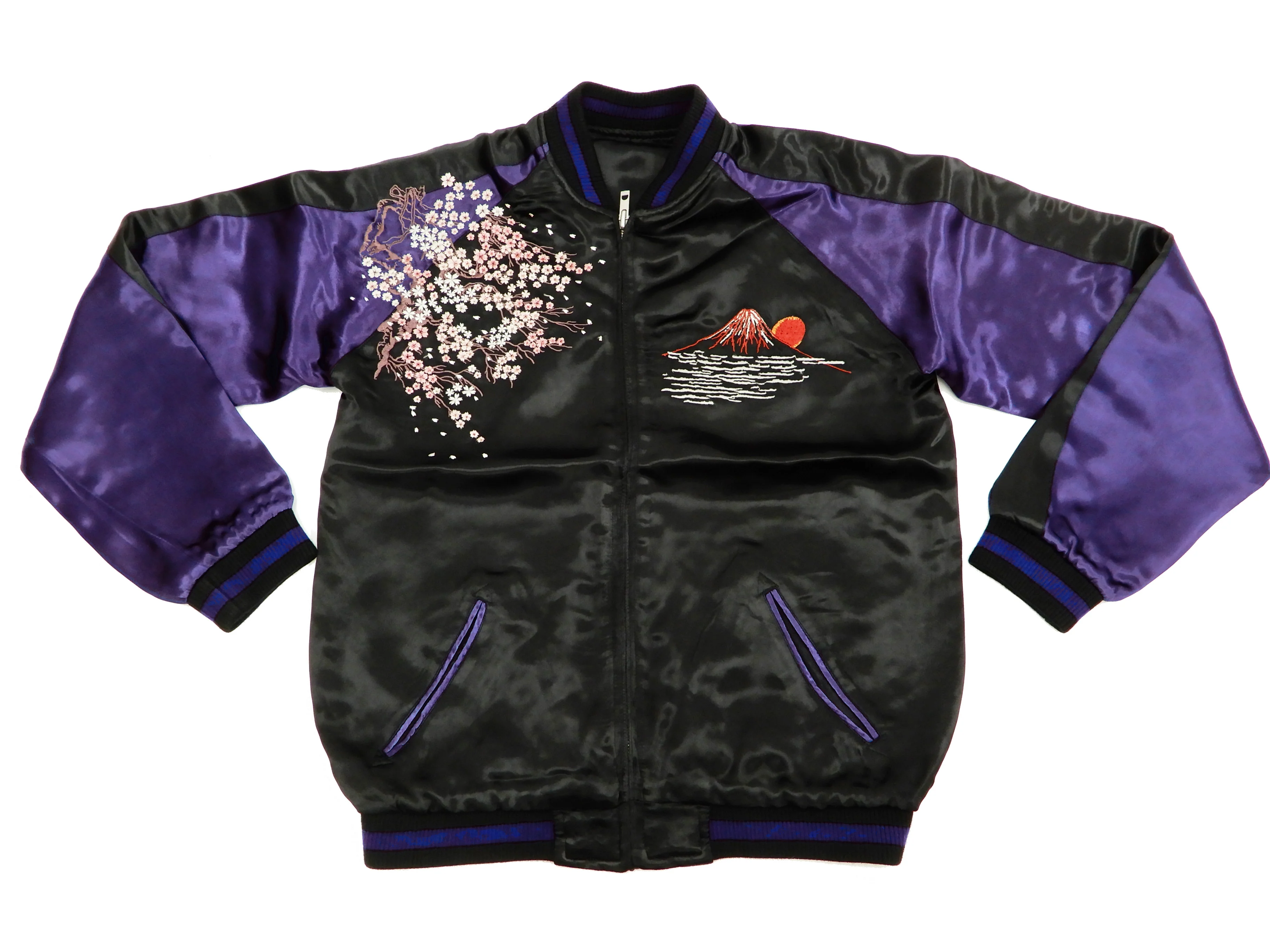 Satori Script Men's Japanese Souvenir Jacket Geisha Oiran Sukajan GSJR-021 Black/Dark-Blue - Image 9