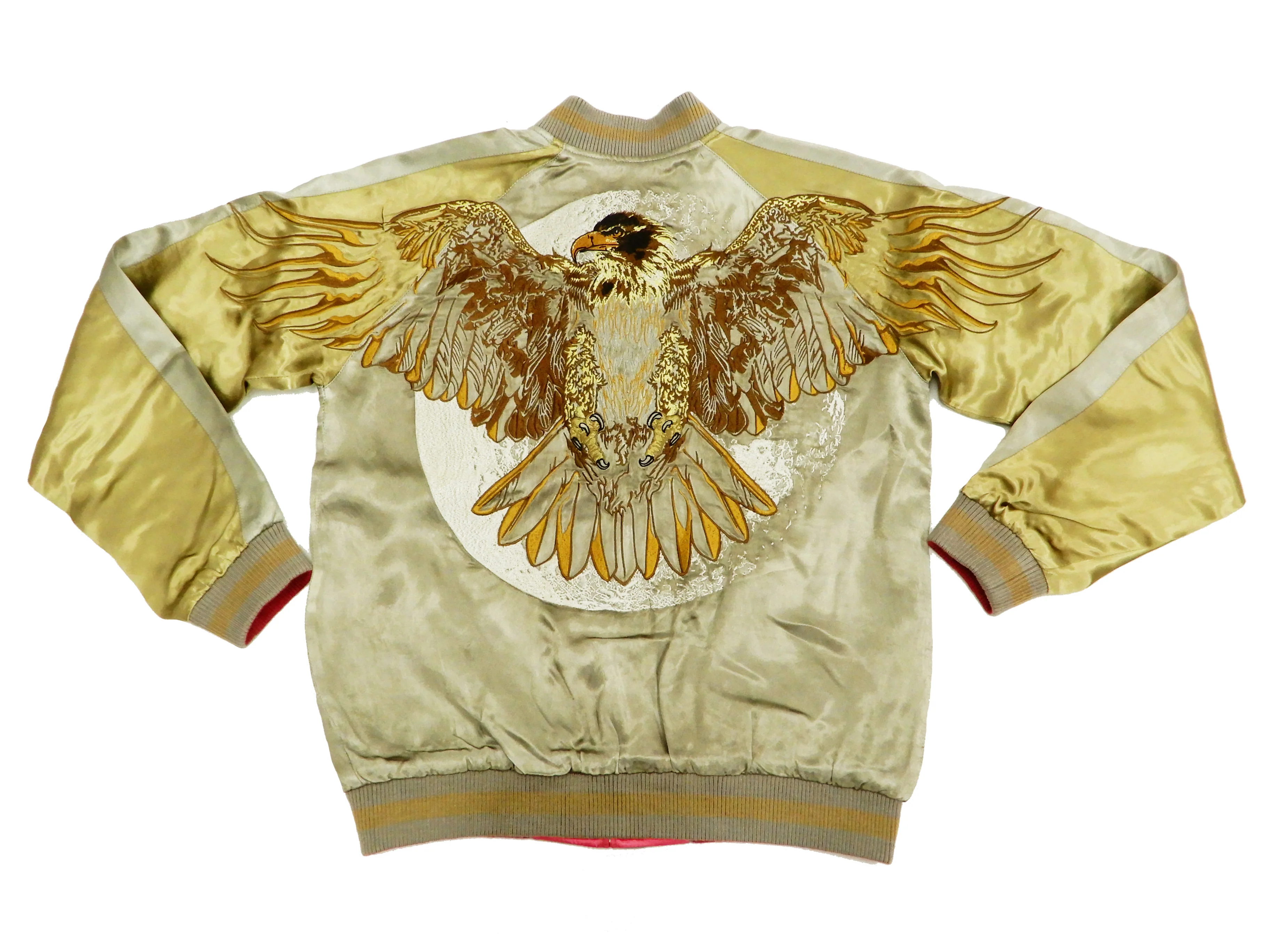 Satori Script Men's Japanese Souvenir Jacket Hawk Sukajan GSJR-018 Beige/Gold - Image 7