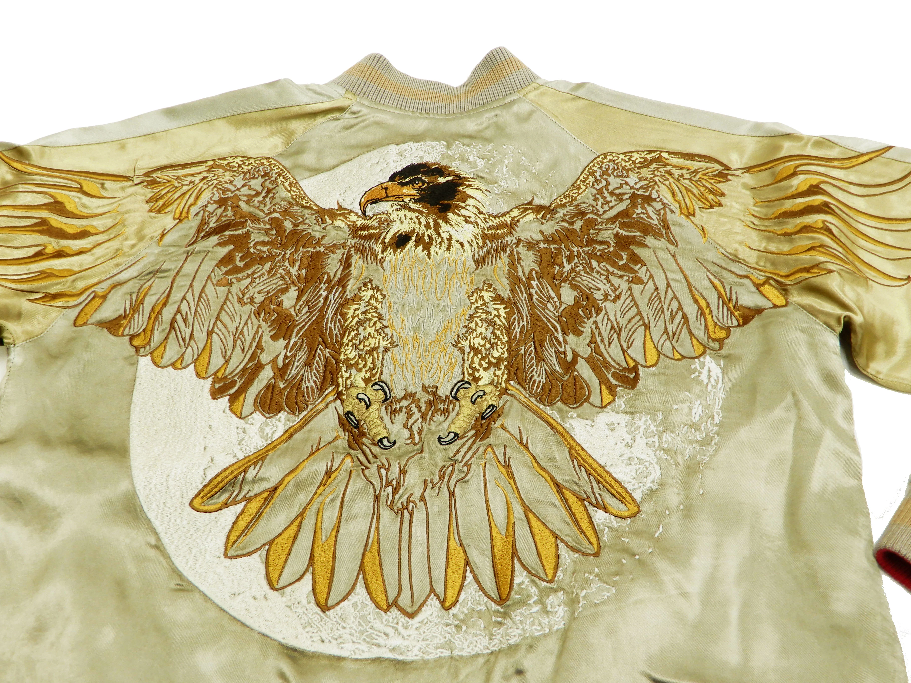 Satori Script Men's Japanese Souvenir Jacket Hawk Sukajan GSJR-018 Beige/Gold - Image 8