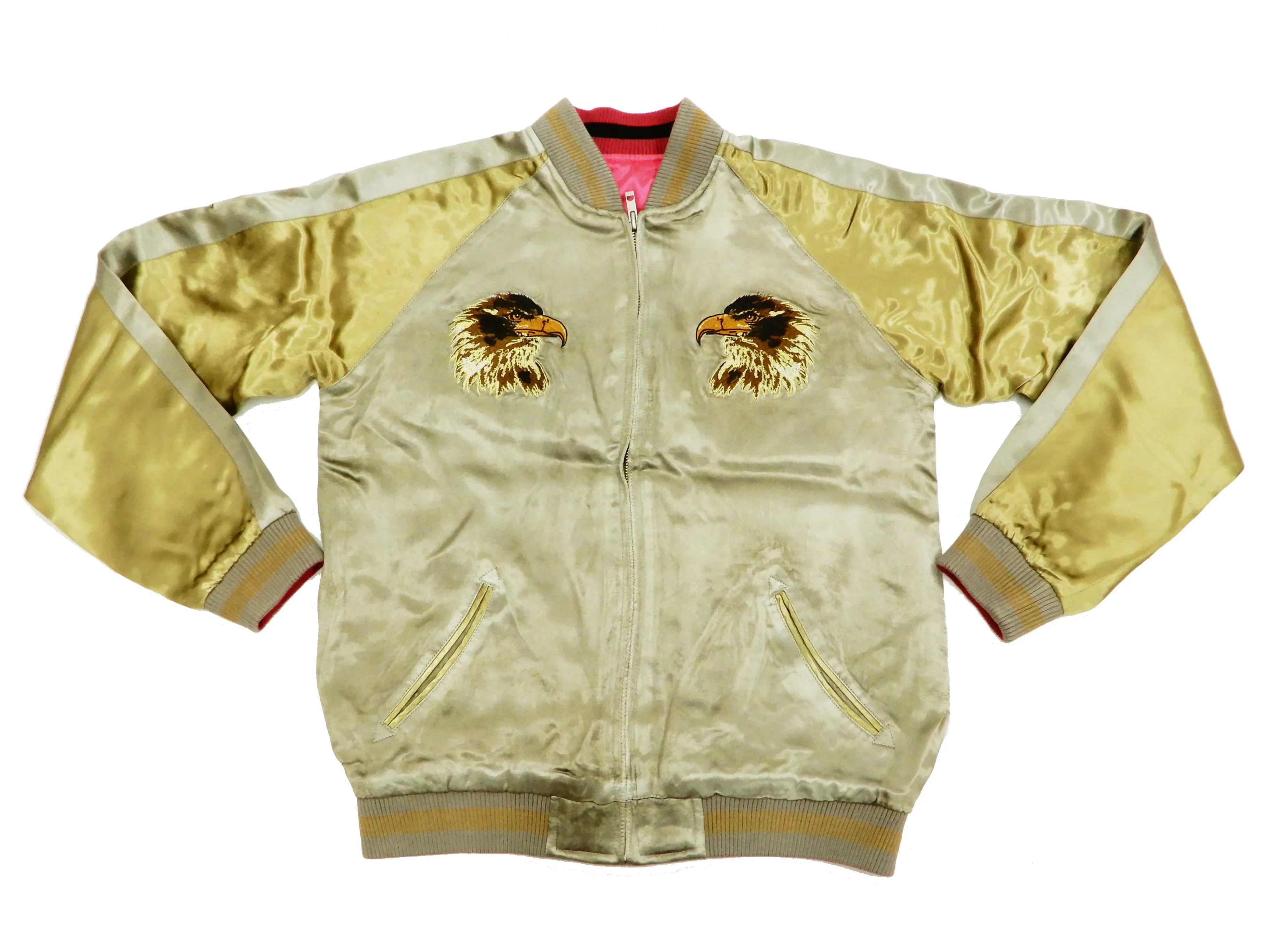 Satori Script Men's Japanese Souvenir Jacket Hawk Sukajan GSJR-018 Beige/Gold - Image 9