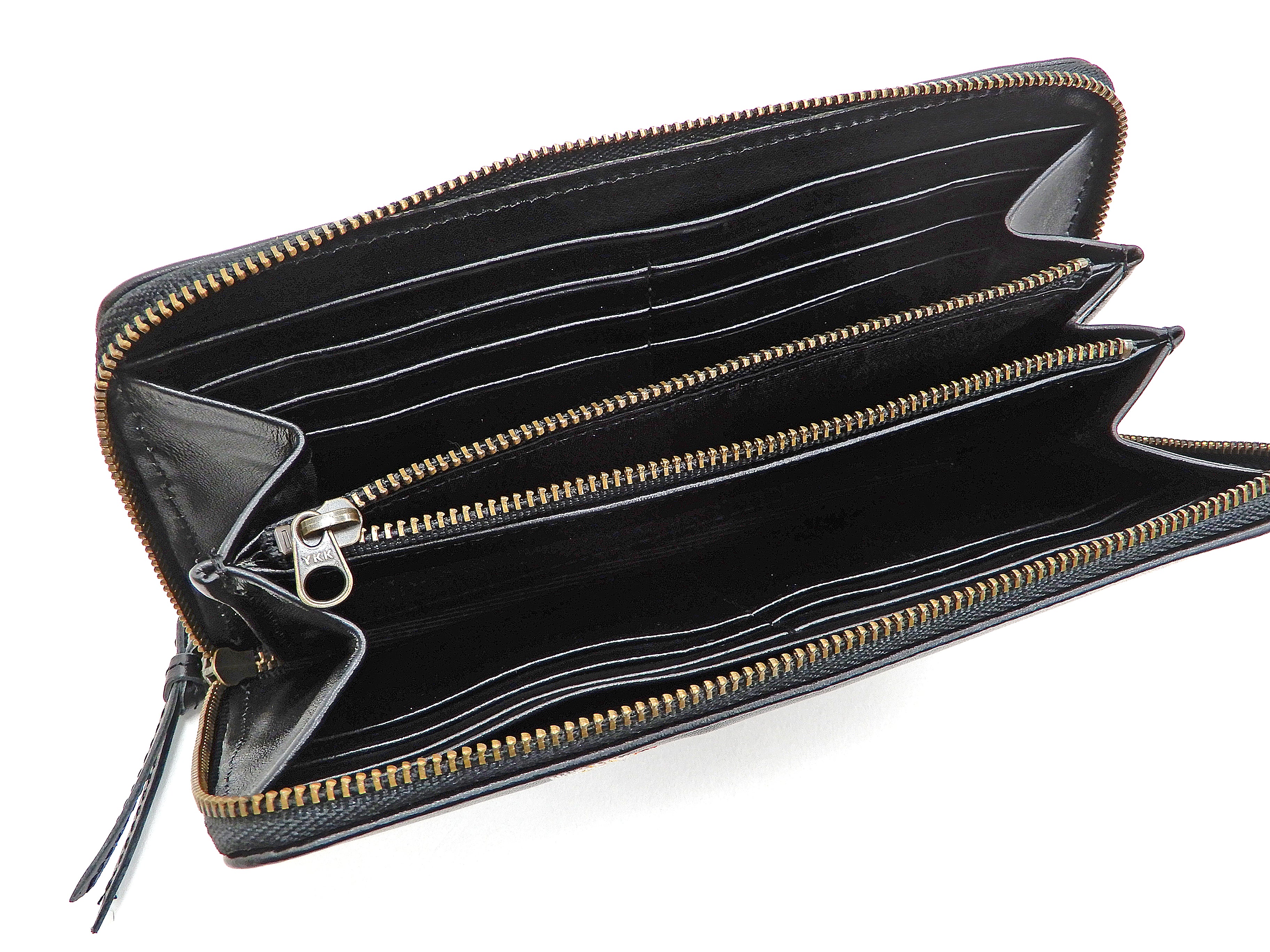 Script Hanatabi Gakudan Men's Casual Embroidered Leather Long Wallet SLWL-502 Black - Image 3