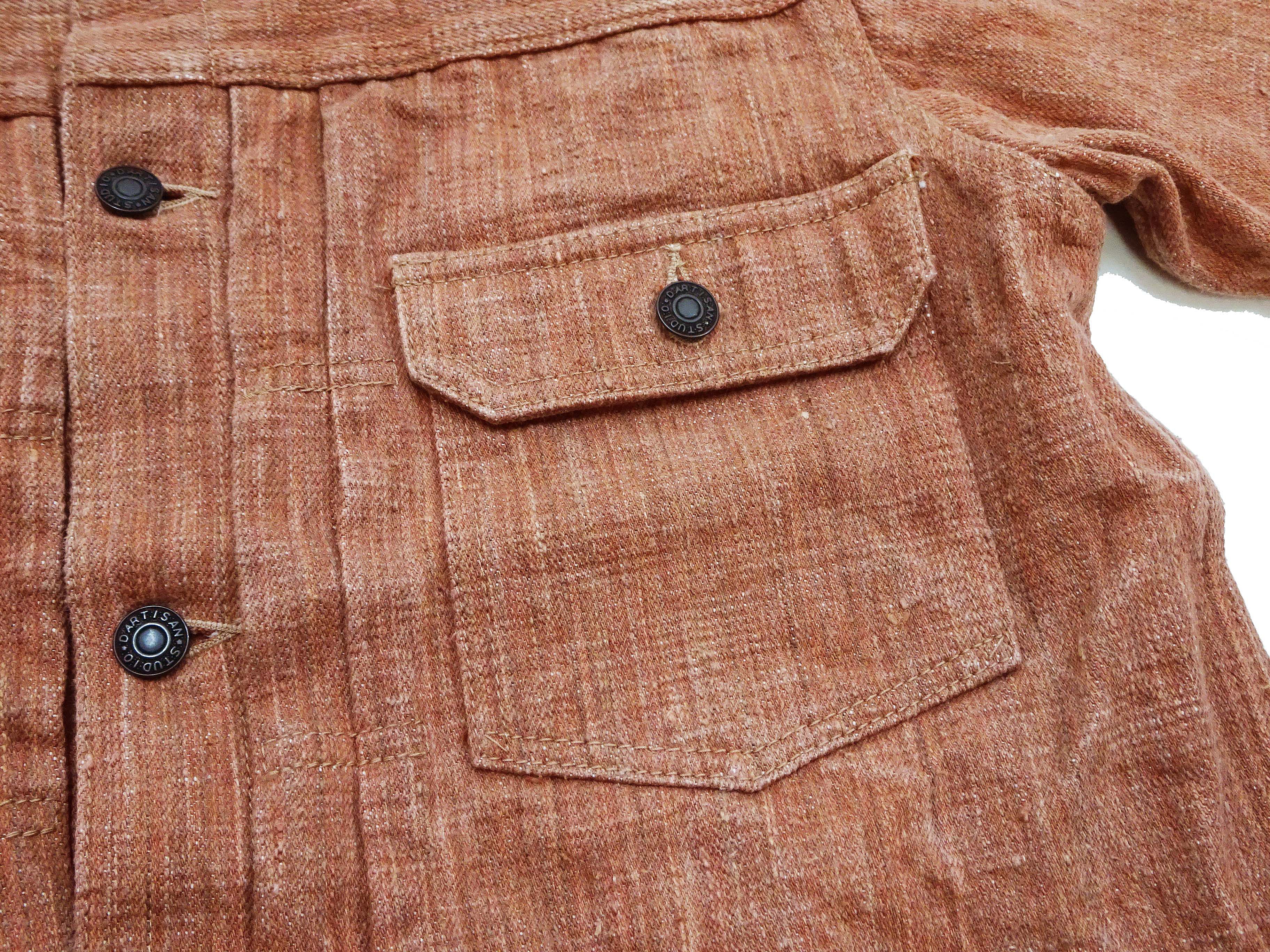Studio D'artisan Denim Jacket SP-109 Men's 16oz. Natural Persimmon Tannin-Dyed Slub Selvedge Denim 1953 Type 2 Style Jean Jacket Reddish-brown One-Wash - Image 10