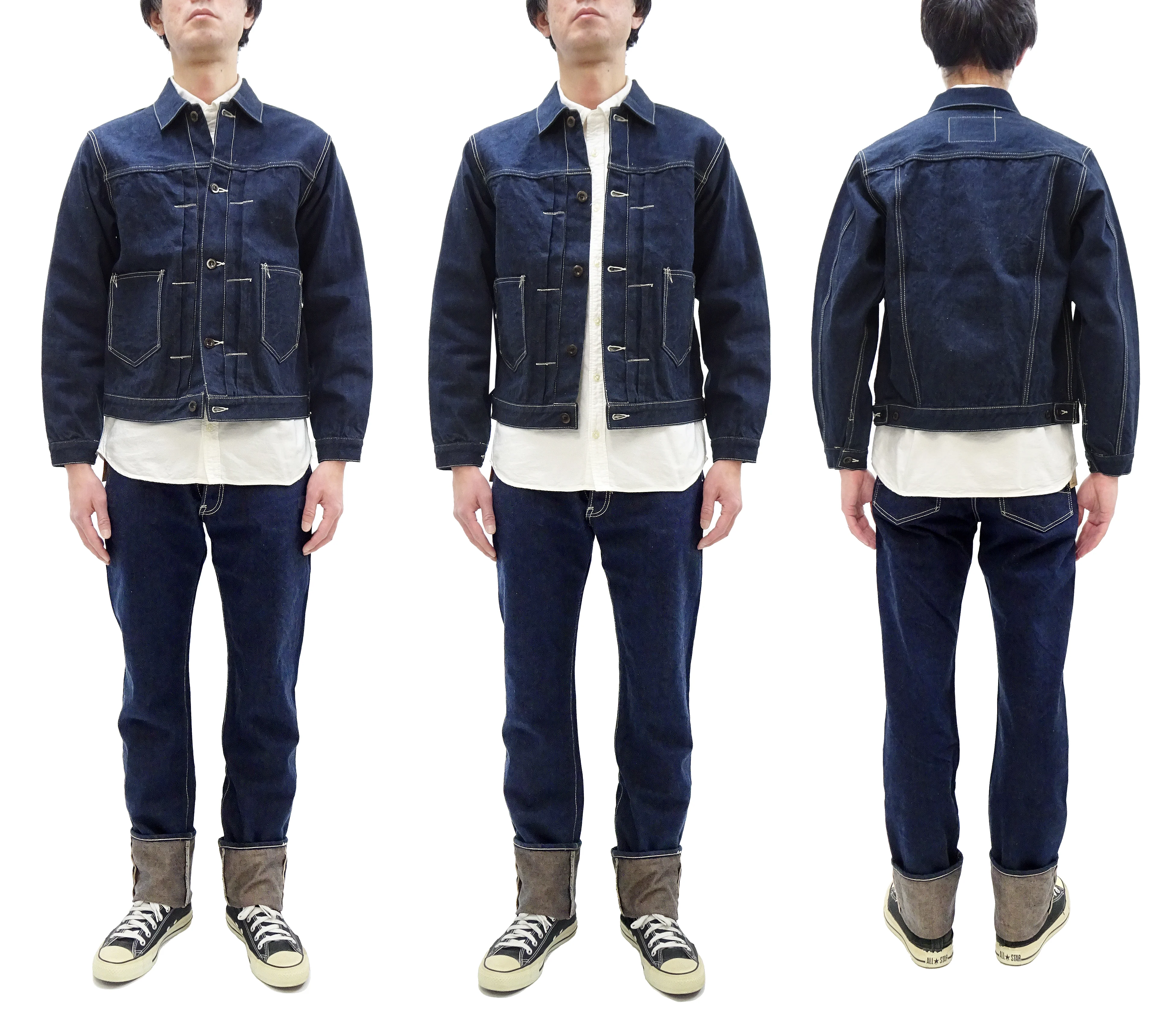 Studio D'artisan Denim Jacket SP-114 Men's 15oz. Organic Cotton Natural Indigo Selvedge Denim Jean Jacket SP-114 One-Wash - Image 3