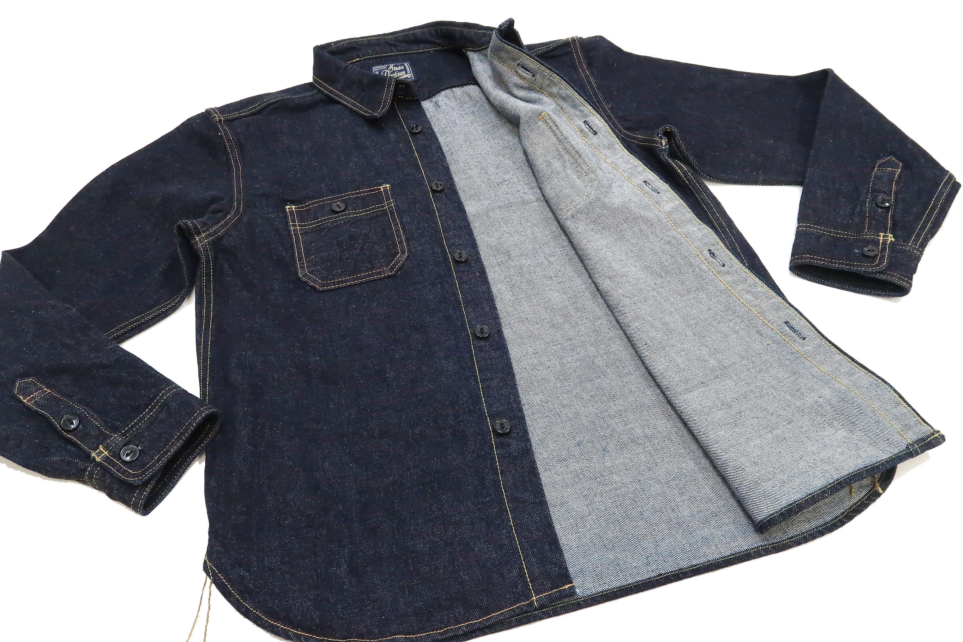 Studio D'artisan Denim Shirt Men's Long Sleeve 14 Oz. Heavy Japanese Selvage Denim Work Shirt D5335 - Image 11