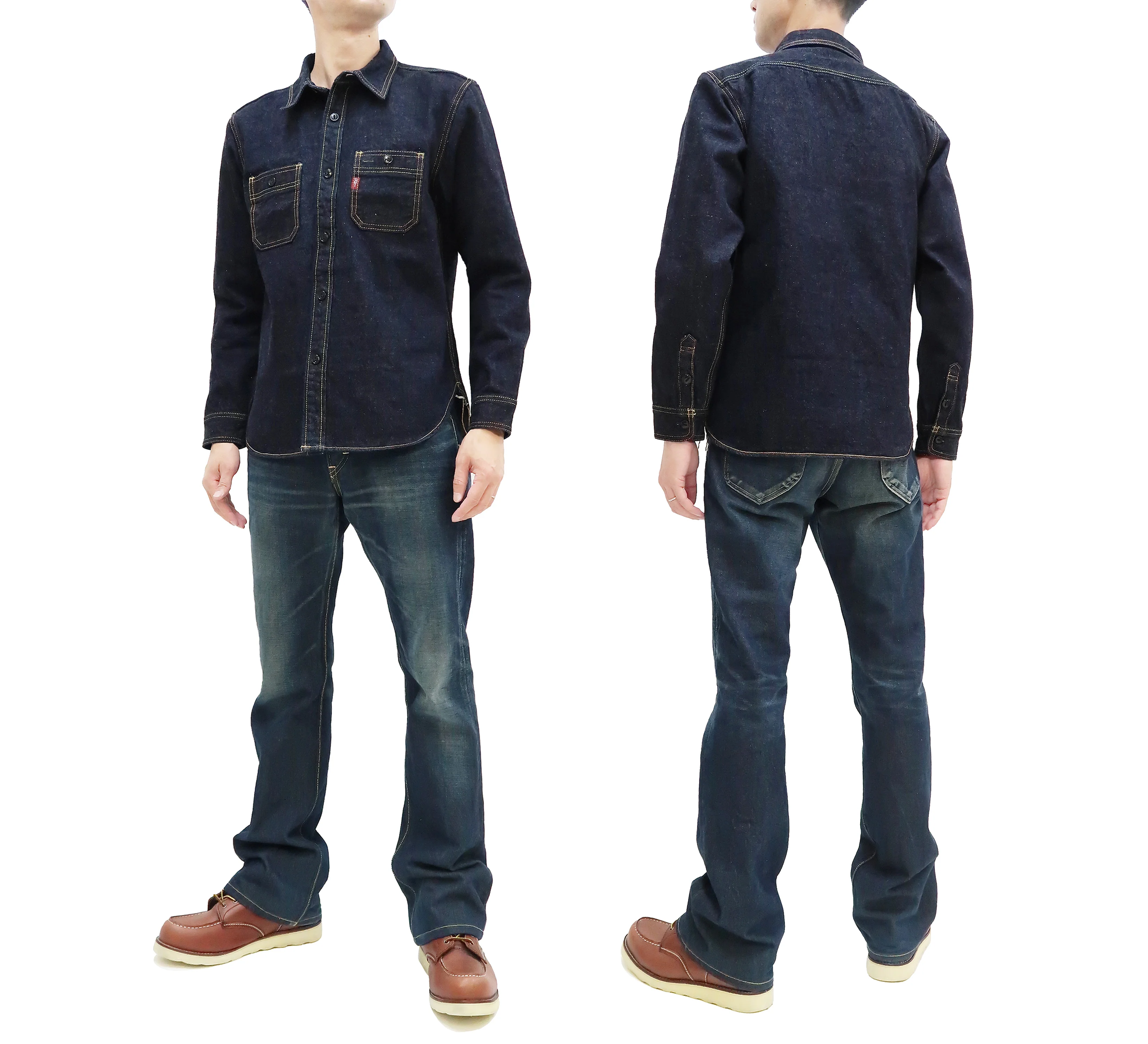 Studio D'artisan Denim Shirt Men's Long Sleeve 14 Oz. Heavy Japanese Selvage Denim Work Shirt D5335 - Image 3