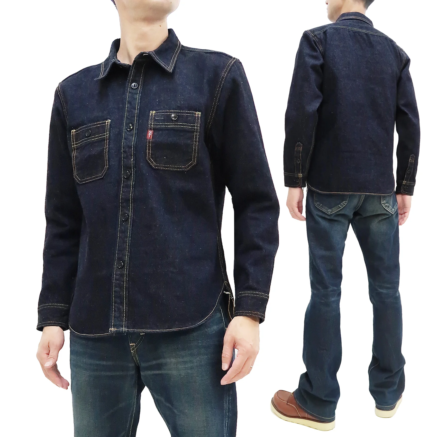 Studio D'artisan Denim Shirt Men's Long Sleeve 14 Oz. Heavy Japanese Selvage Denim Work Shirt D5335 - Image 5