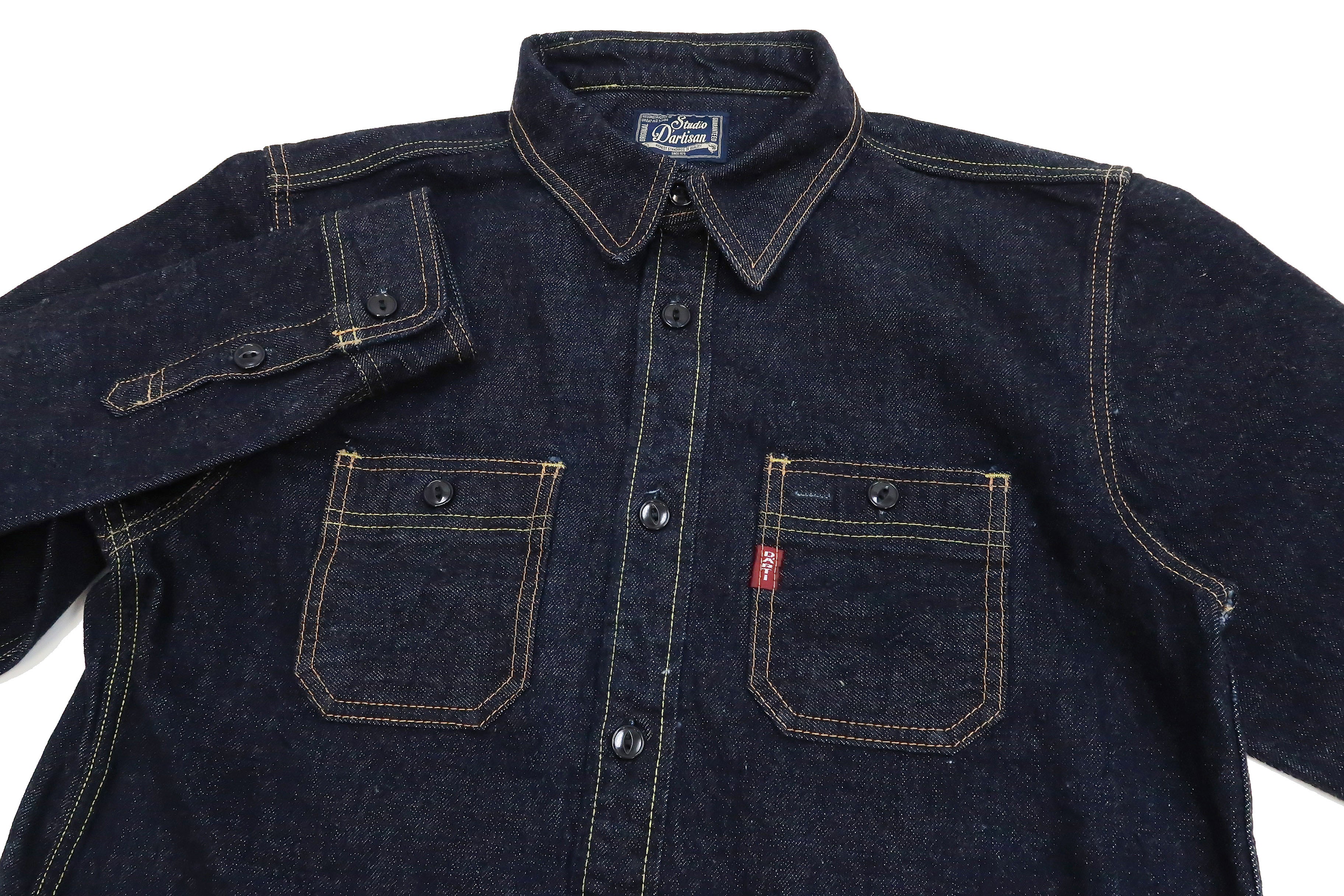 Studio D'artisan Denim Shirt Men's Long Sleeve 14 Oz. Heavy Japanese Selvage Denim Work Shirt D5335 - Image 7