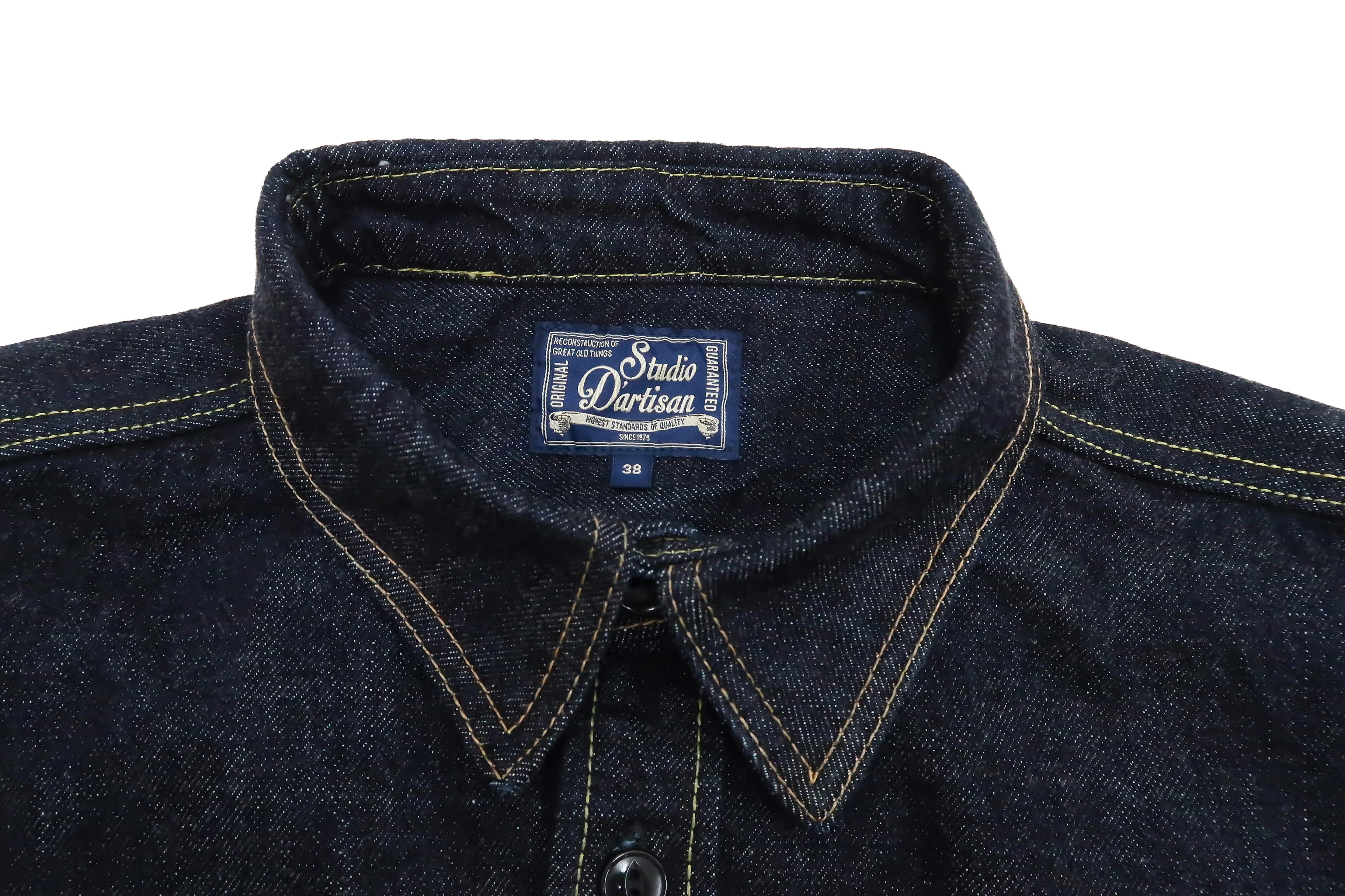 Studio D'artisan Denim Shirt Men's Long Sleeve 14 Oz. Heavy Japanese Selvage Denim Work Shirt D5335 - Image 8