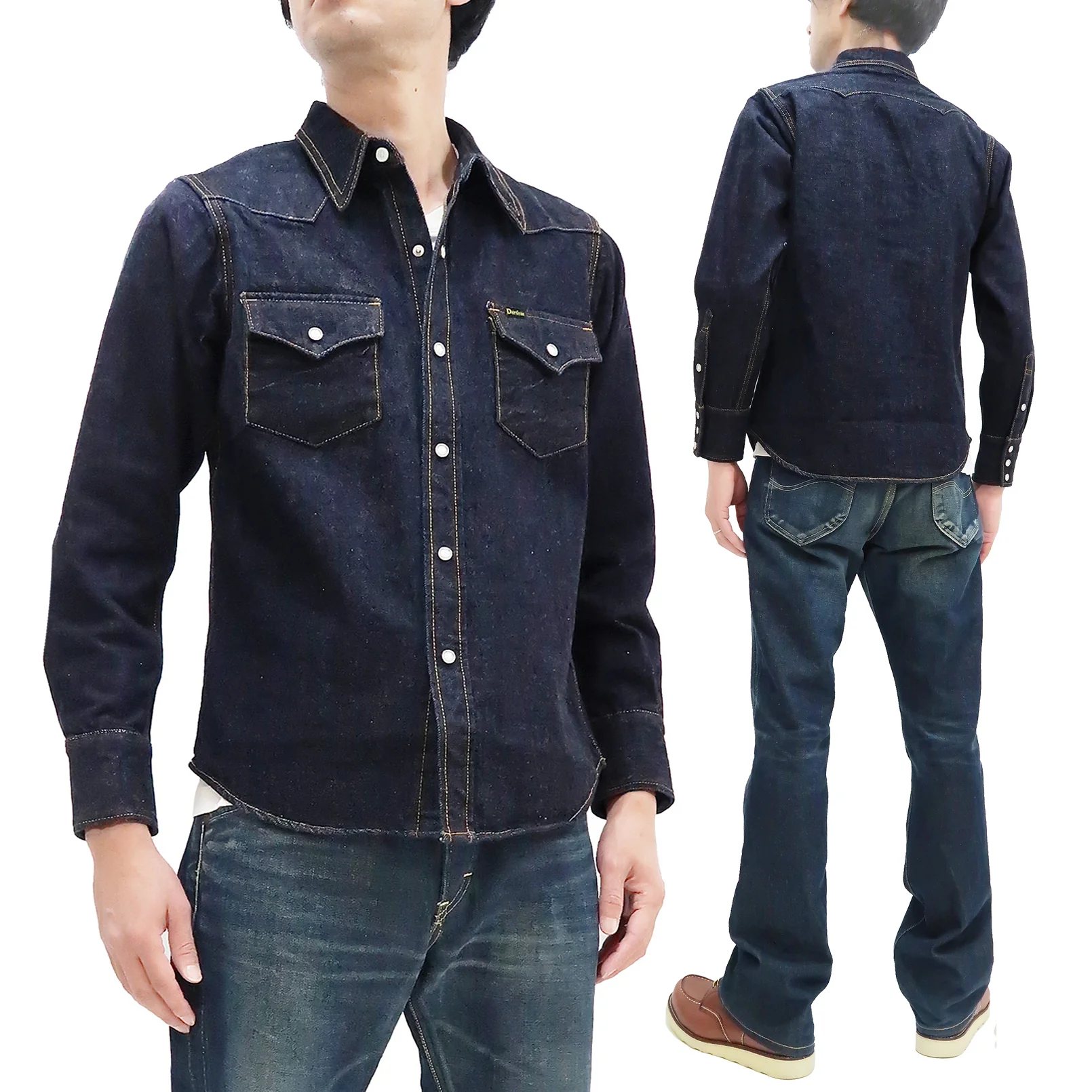 Studio D'artisan Denim Western Shirt Men's Long Sleeve 14 Oz. Heavy Japanese Solid Denim Shirt D5571 - Image 6