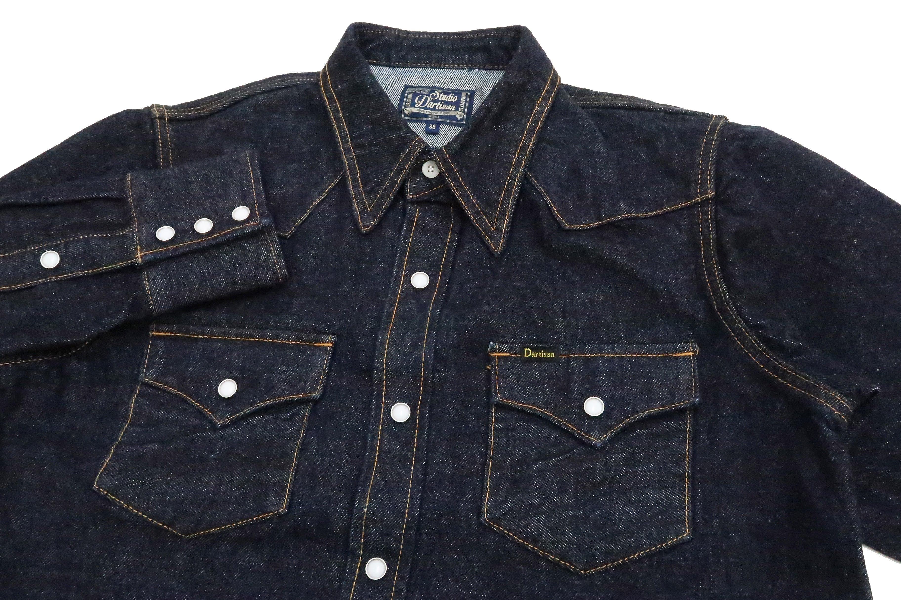Studio D'artisan Denim Western Shirt Men's Long Sleeve 14 Oz. Heavy Japanese Solid Denim Shirt D5571 - Image 8