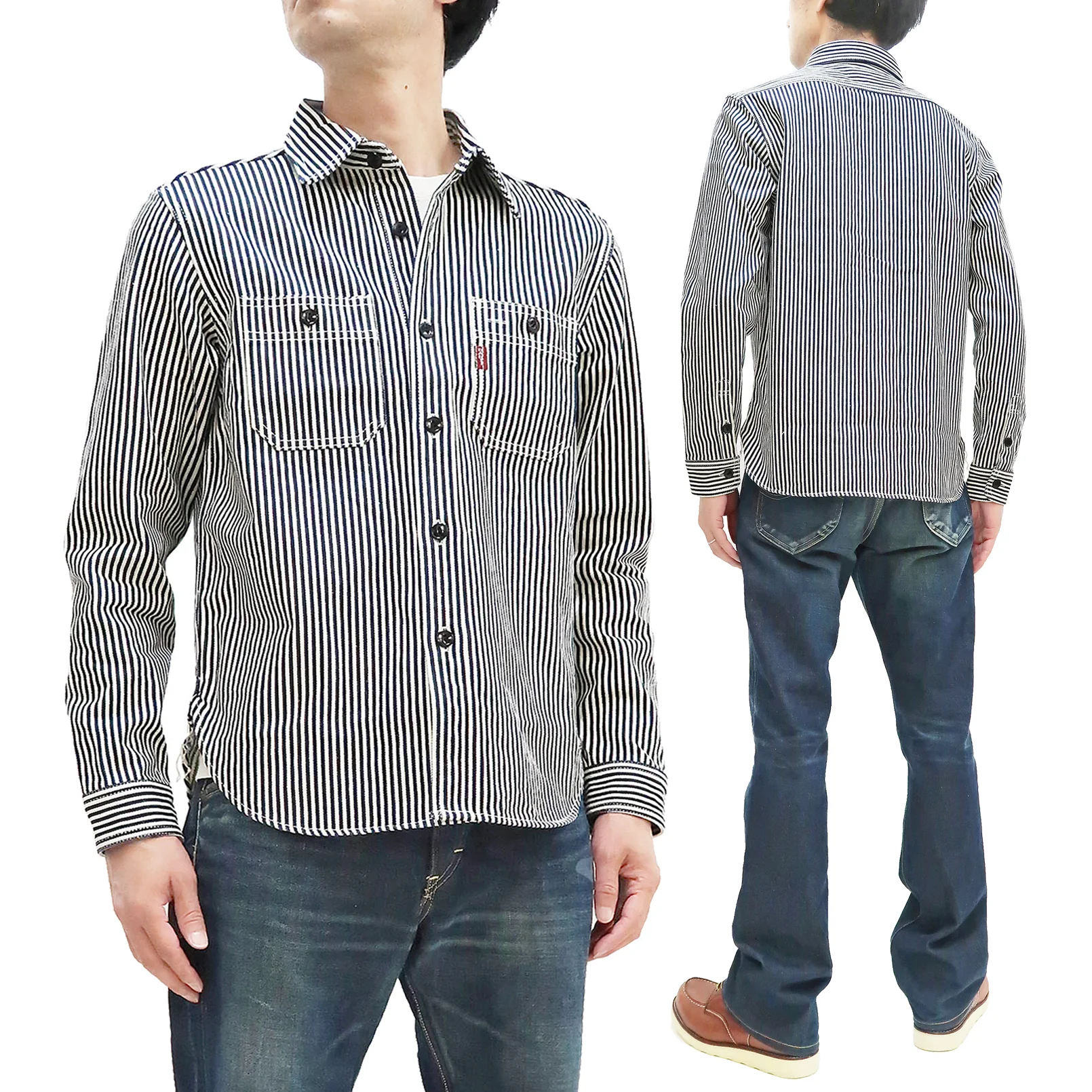 Studio D'artisan Hickory Shirt Men's Long Sleeve 14 Oz. Heavy Japanese Hickory Stripe Work Shirt D5335H - Image 6