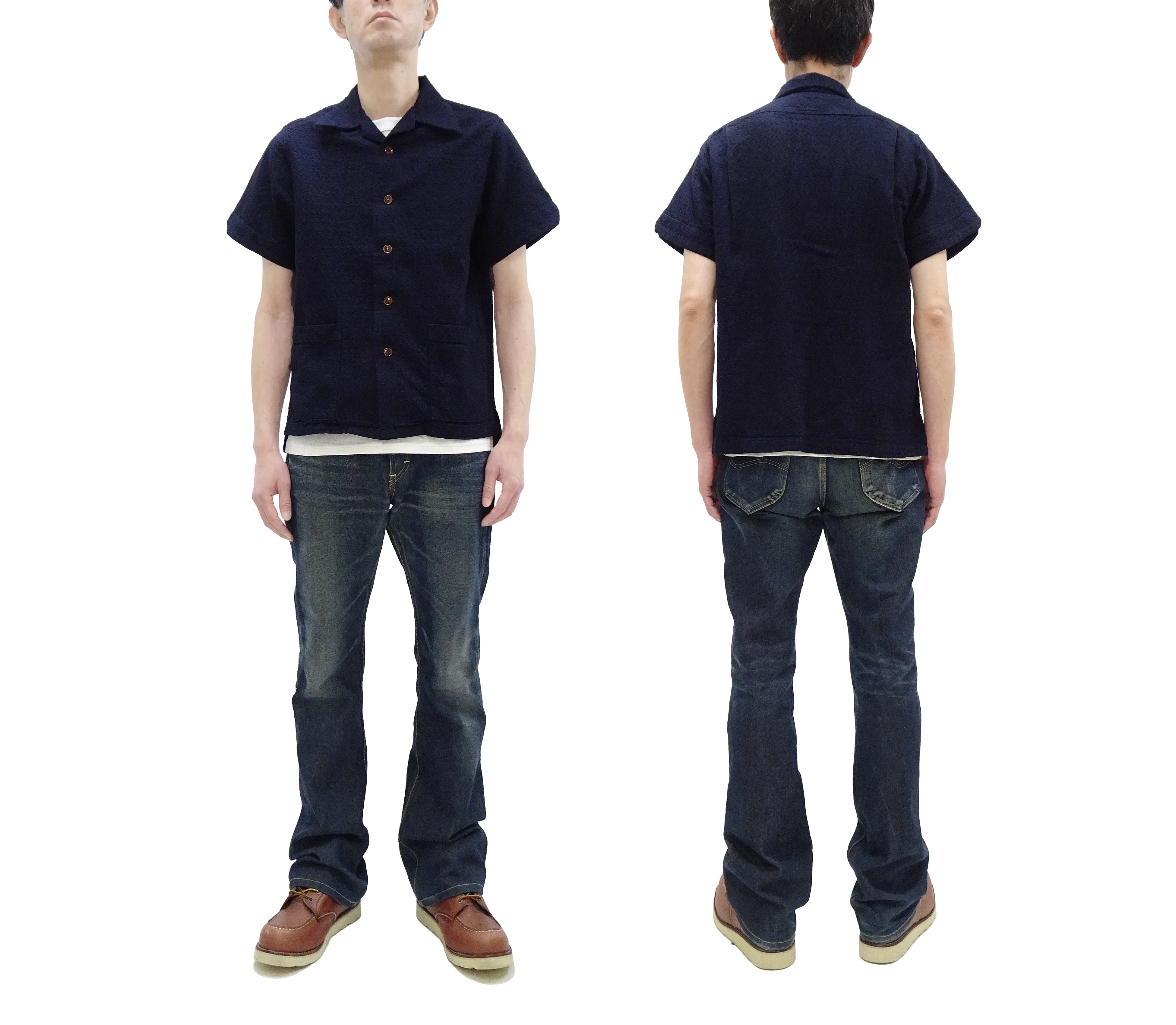 Studio D'Artisan Indigo Dobby Camp Collar Shirt - Men's Short Sleeve Casual Shirt with Relaxed Resort-Style Design - 5724 Deep-Indigo - Image 3