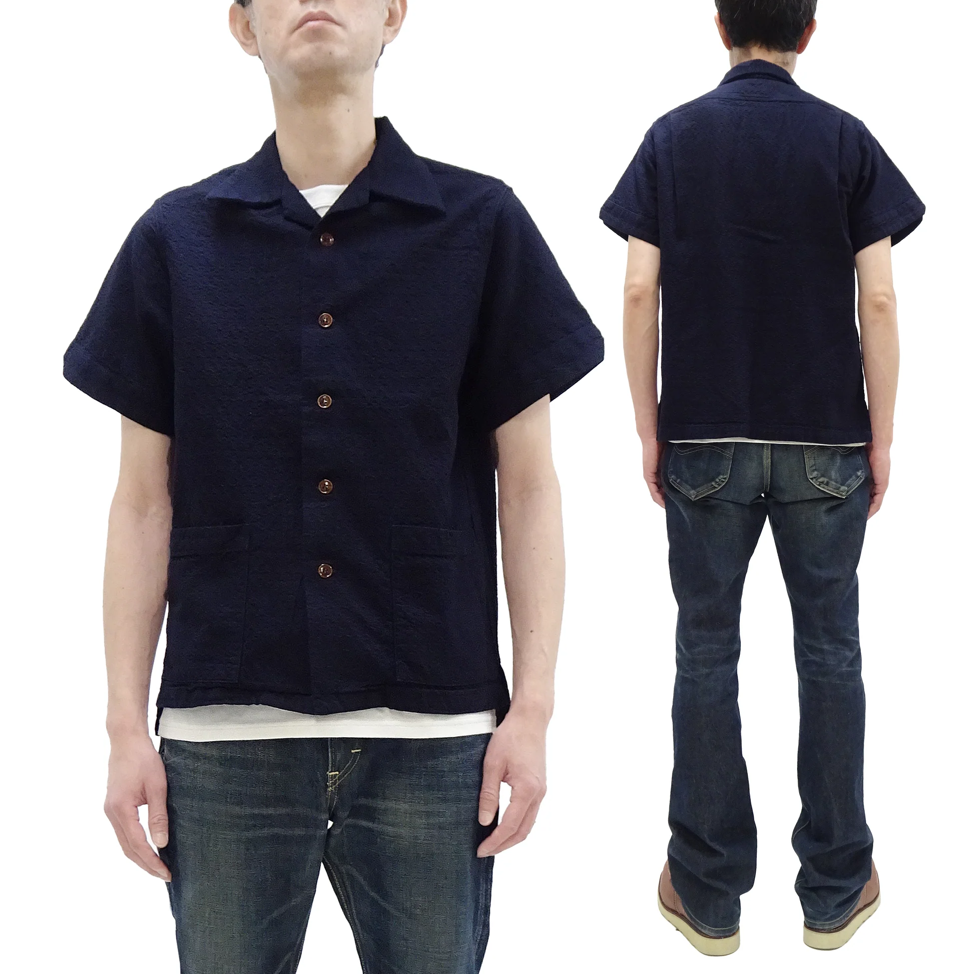 Studio D'Artisan Indigo Dobby Camp Collar Shirt - Men's Short Sleeve Casual Shirt with Relaxed Resort-Style Design - 5724 Deep-Indigo - Image 5