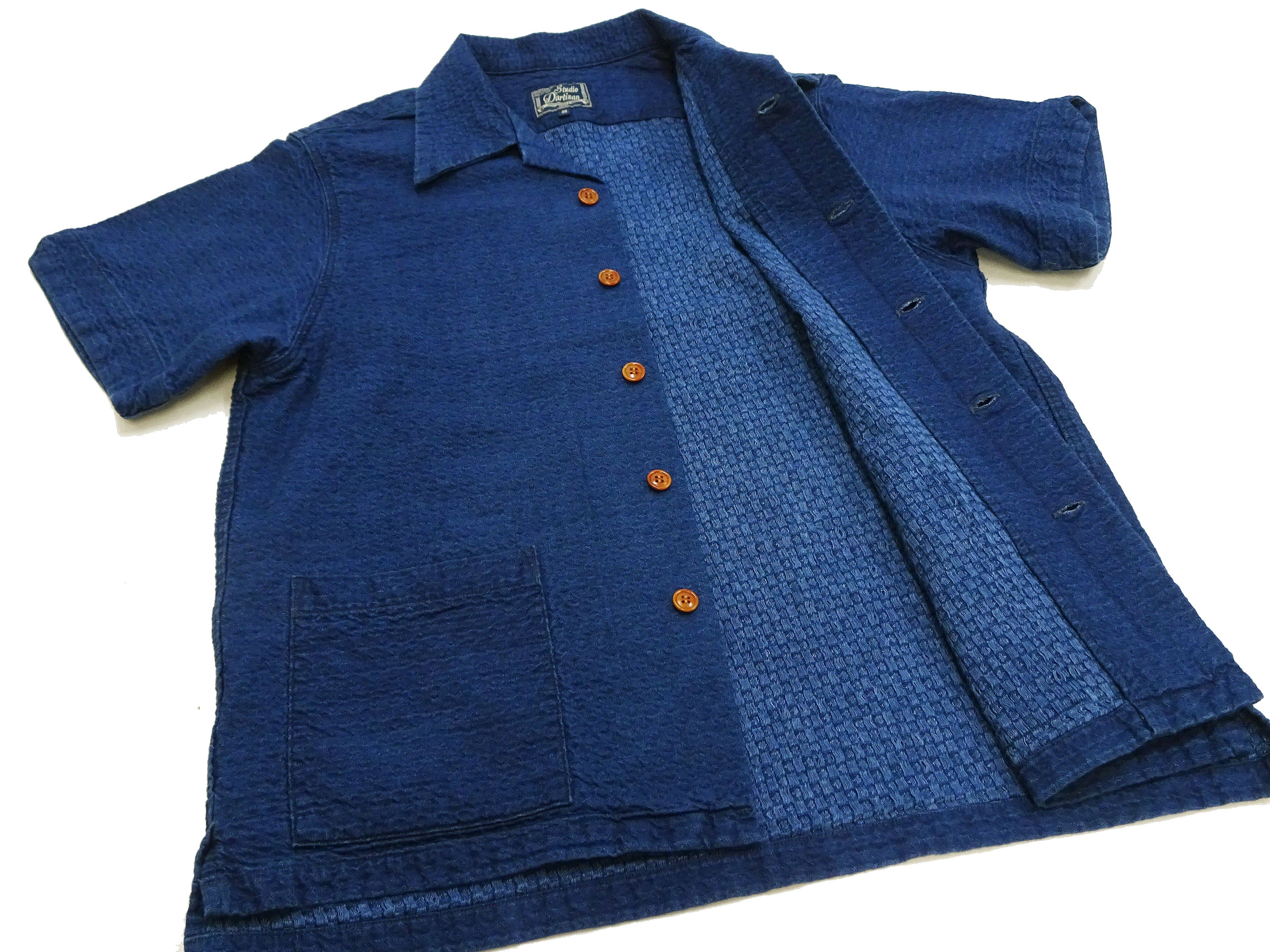 Studio D'Artisan Indigo Dobby Camp Collar Shirt - Men's Short Sleeve Casual Shirt with Relaxed Resort-Style Design - 5724U Faded-Indigo - Image 10