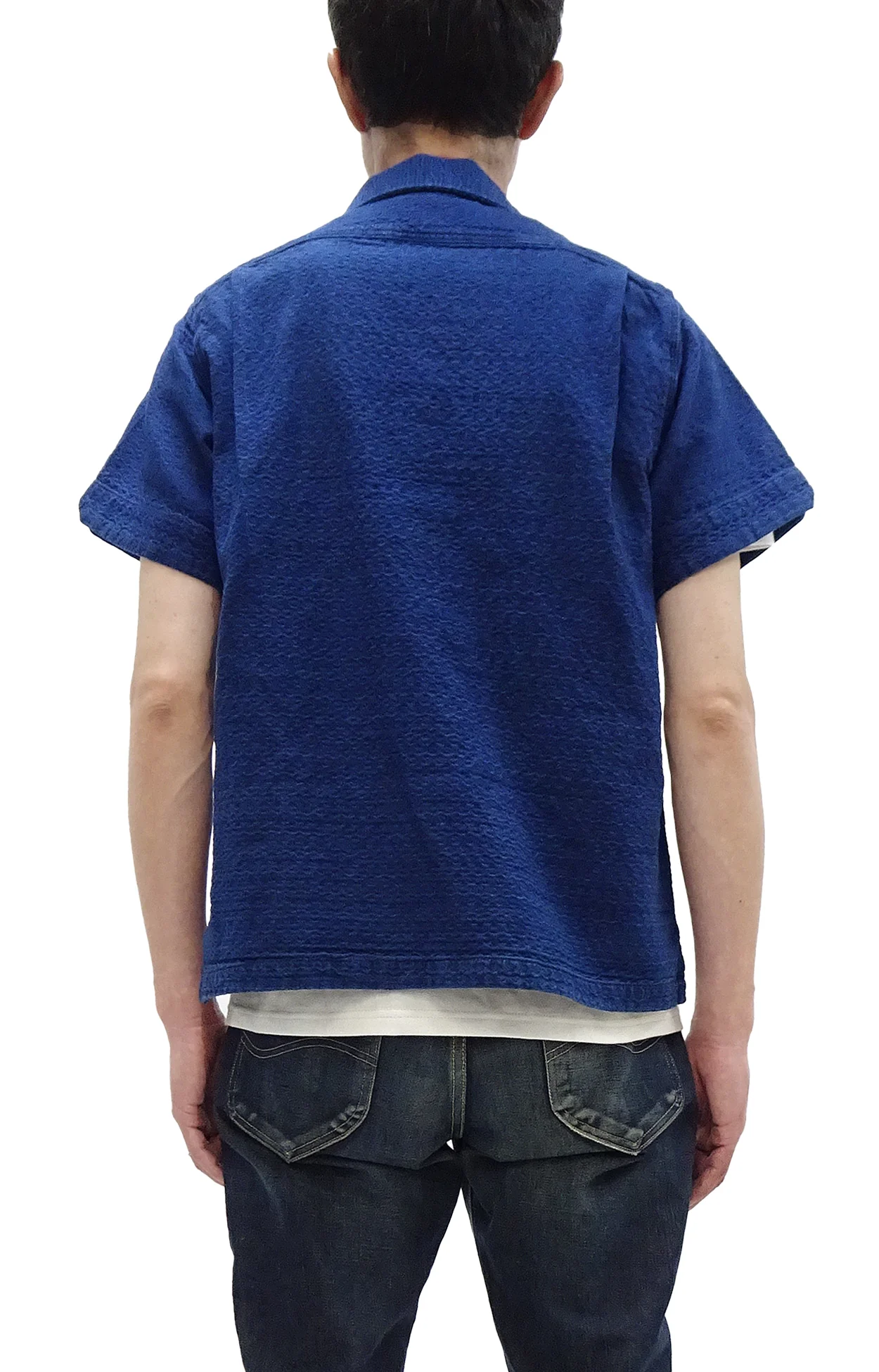 Studio D'Artisan Indigo Dobby Camp Collar Shirt - Men's Short Sleeve Casual Shirt with Relaxed Resort-Style Design - 5724U Faded-Indigo - Image 4