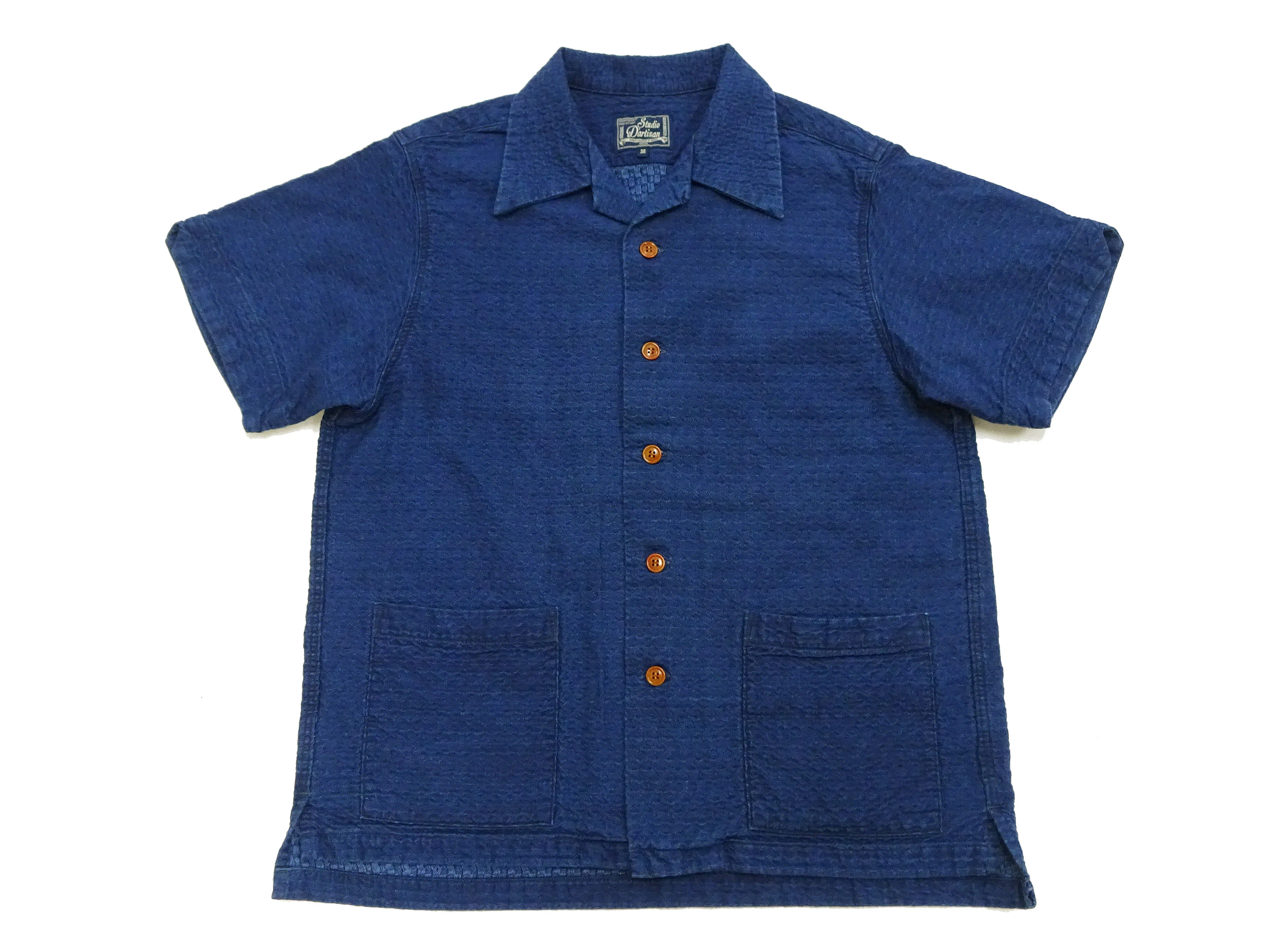 Studio D'Artisan Indigo Dobby Camp Collar Shirt - Men's Short Sleeve Casual Shirt with Relaxed Resort-Style Design - 5724U Faded-Indigo - Image 6