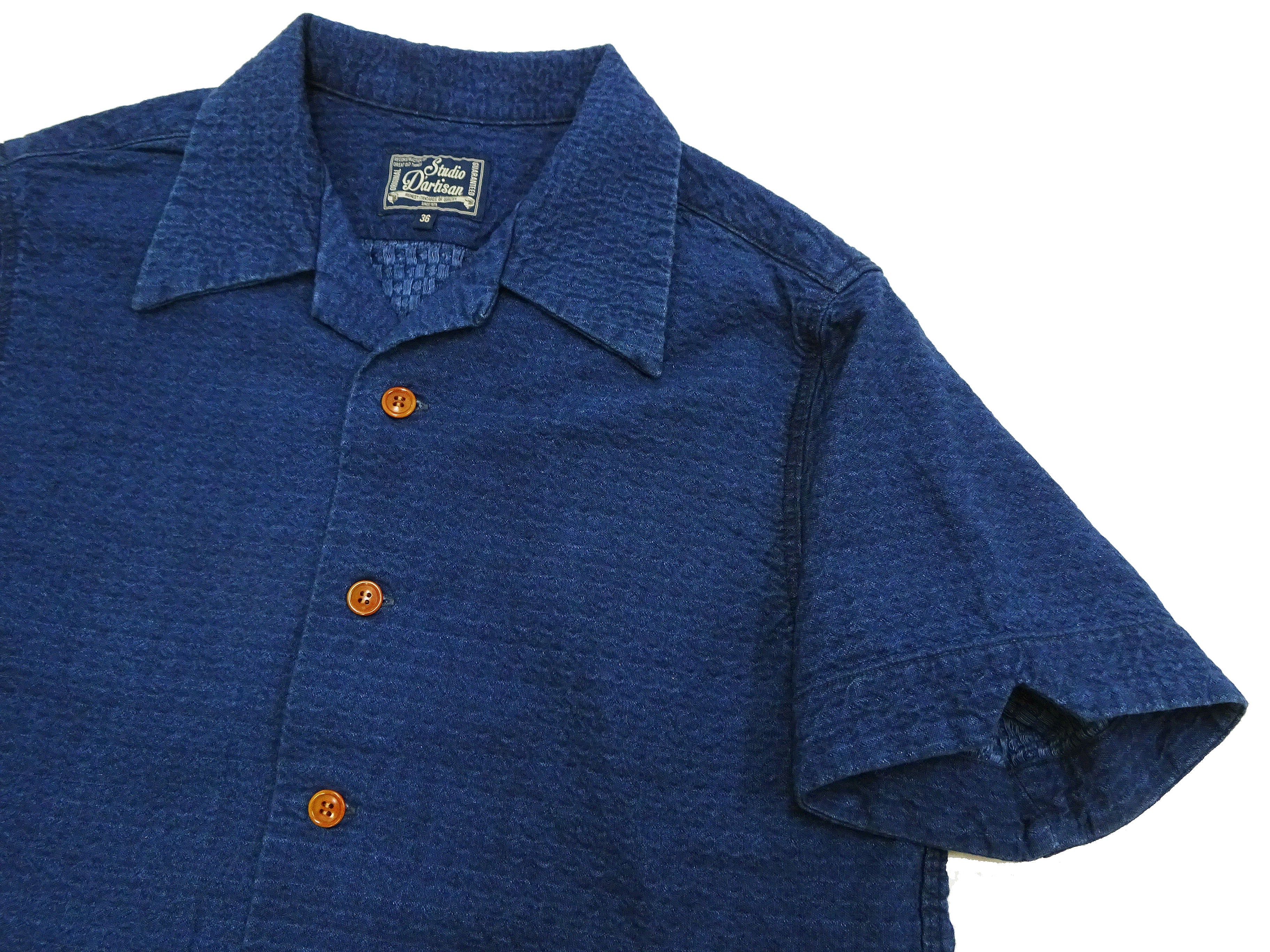 Studio D'Artisan Indigo Dobby Camp Collar Shirt - Men's Short Sleeve Casual Shirt with Relaxed Resort-Style Design - 5724U Faded-Indigo - Image 7