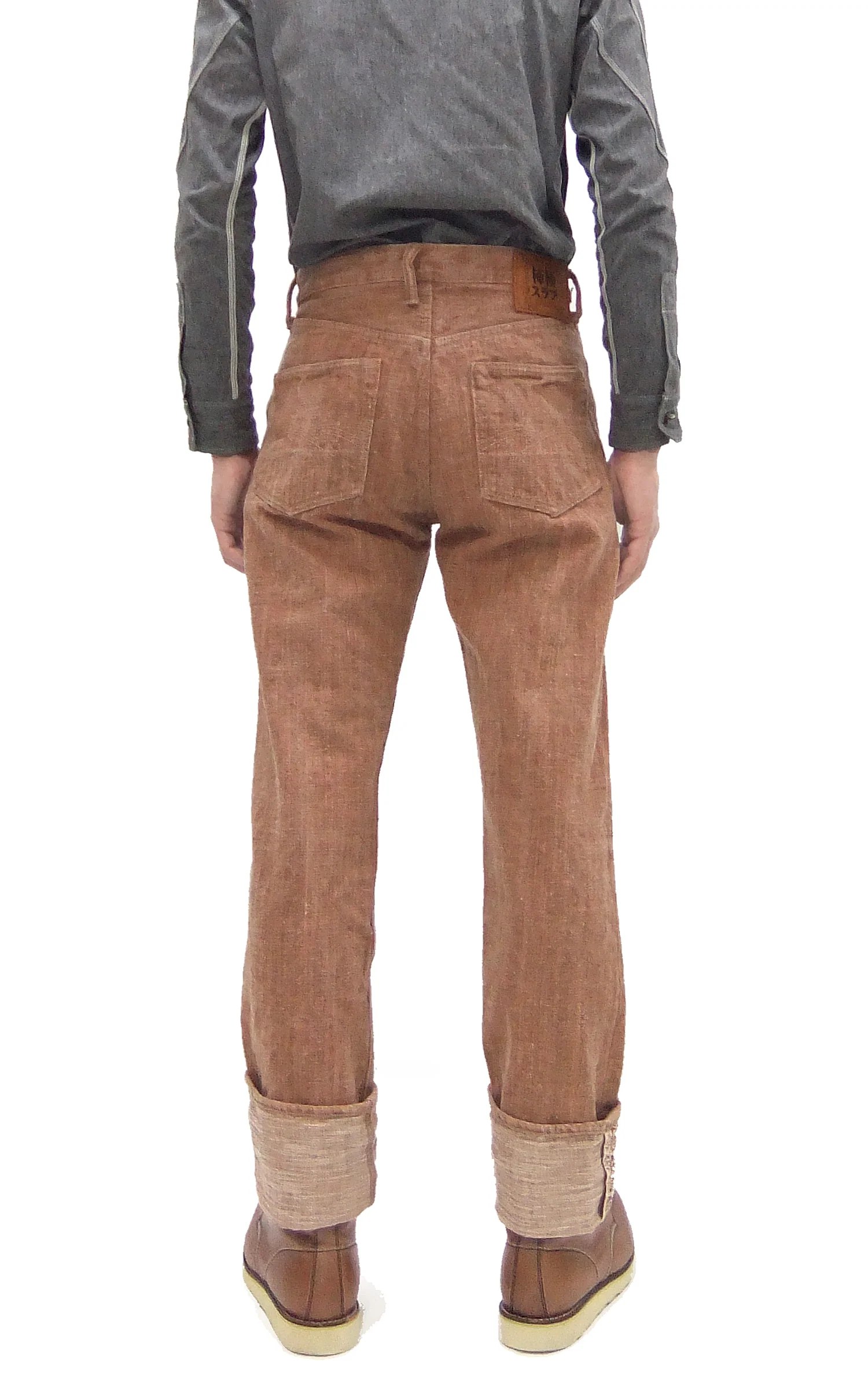 Studio D'artisan Jeans Men's 16oz. Natural Persimmon Tannin-Dyed Slub Denim Jeans Regular Straight Fit Jean Pants SDA SP-110 Reddish-brown One-Wash - Image 4