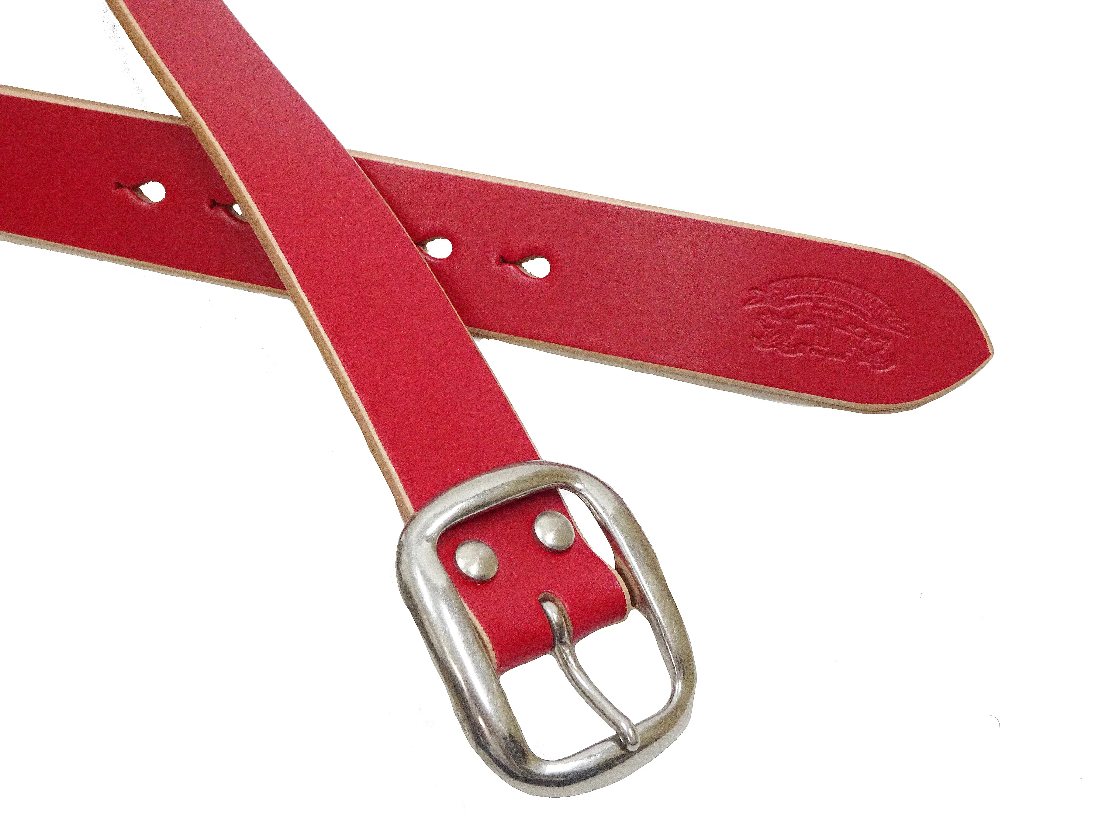 Studio D'artisan Leather Belt Men's Ccasual 38mm Wide/5mm Bend Leather with Thick Oval Buckle B-87 Red - Image 7