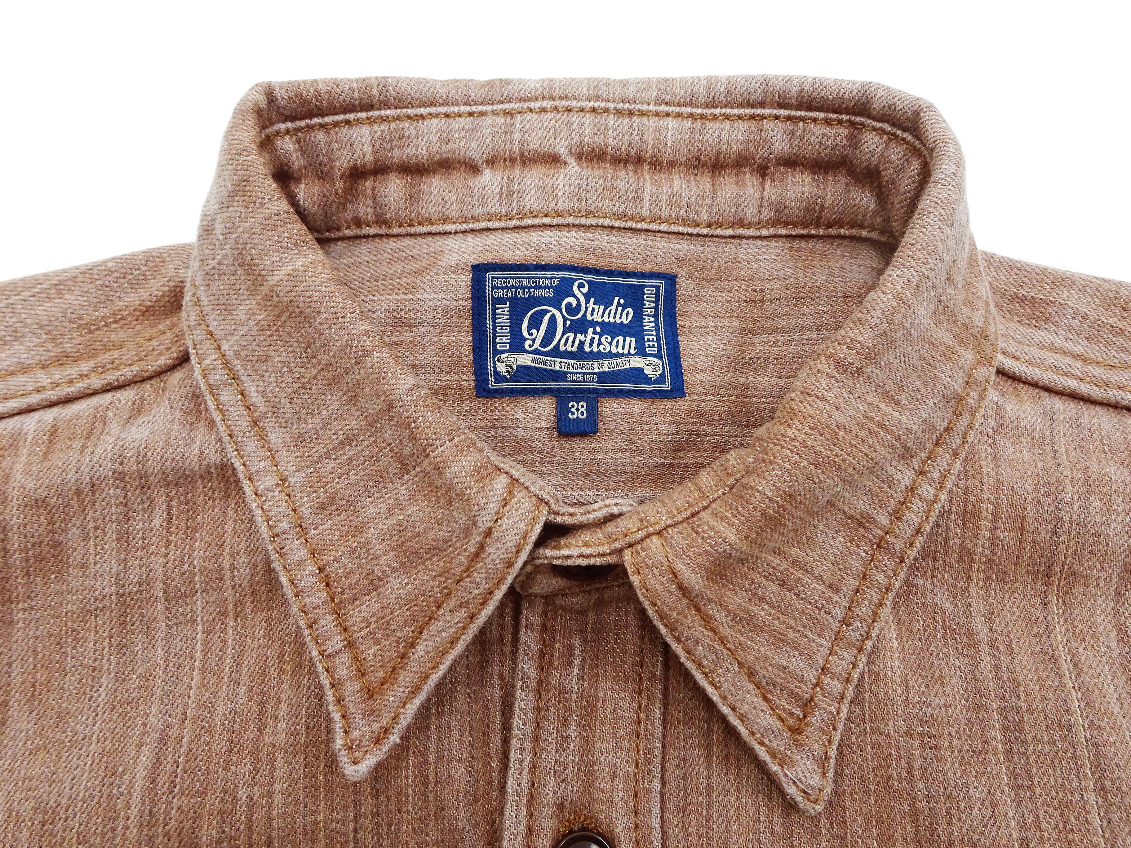 Studio D'artisan Men's 13 oz Kakishibu Persimmon-Dyed Denim Work Shirt, Made in Japan Heavyweight Long Sleeve Earth-Tone shirt (SDA D5732 Reddish-Brown) - Image 8