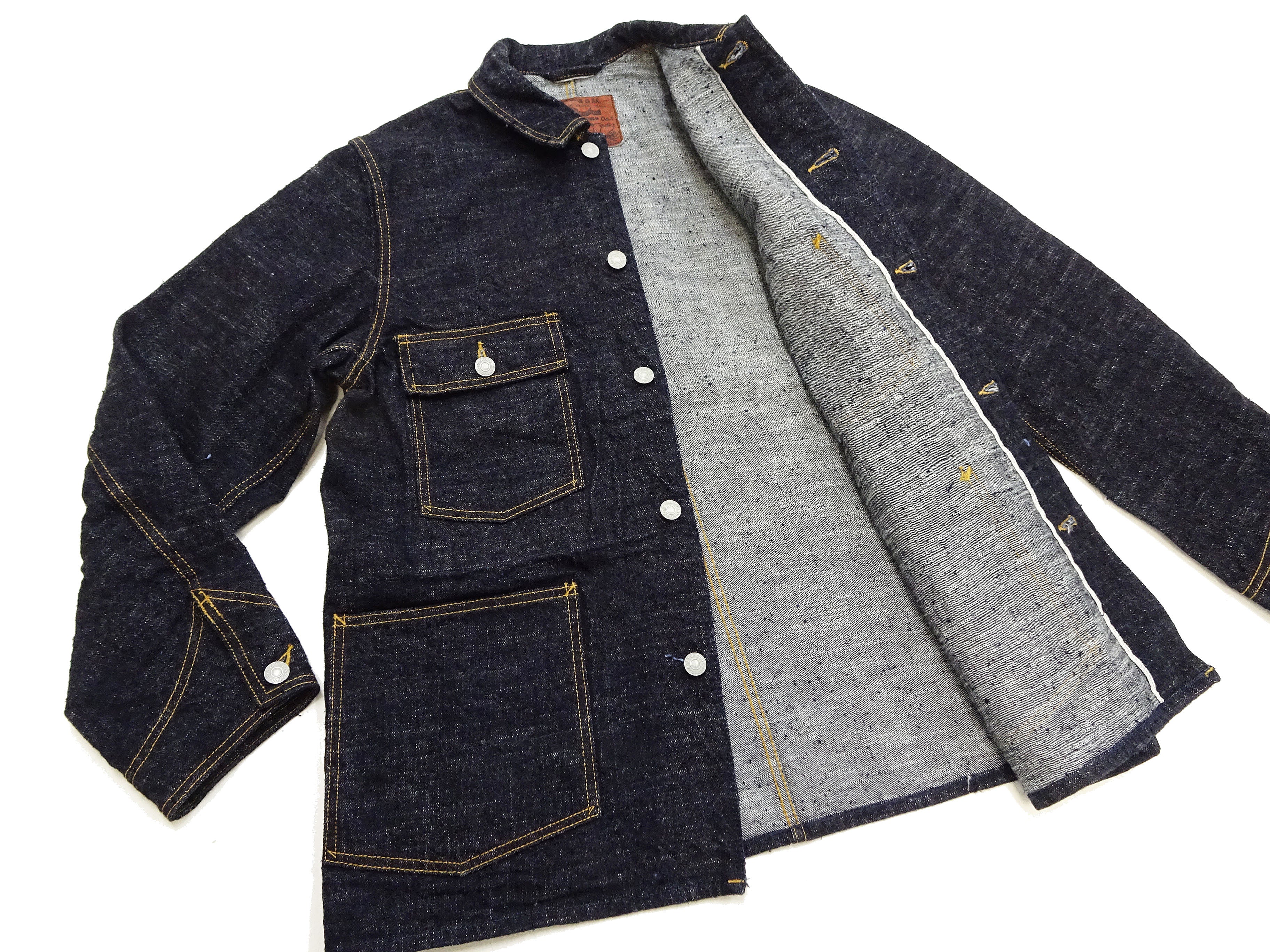 Studio D'Artisan Men's 15oz Selvedge Denim Chore Coat Jacket - Made in Japan, Regular Fit, Toyoda GL3 Loom-Woven (SDA D4620, One-Wash) - Image 14