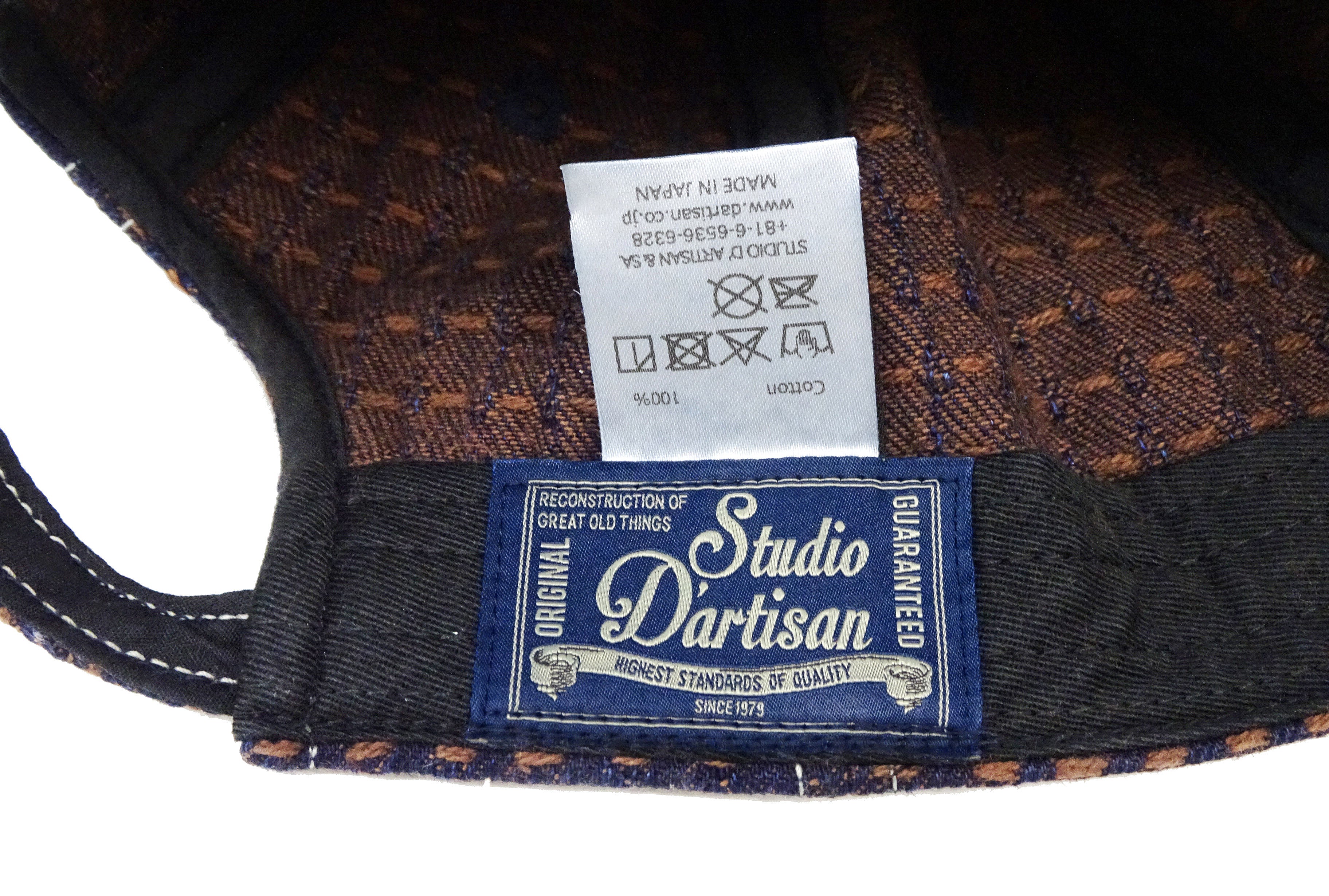 Studio D'Artisan Men's Indigo Denim Baseball Cap with Persimmon-Dyed Sashiko Stitching, Non-Mesh, Pre-Curved Visor, Adjustable Strapback - Made in Japan (SDA D7578) - Image 11