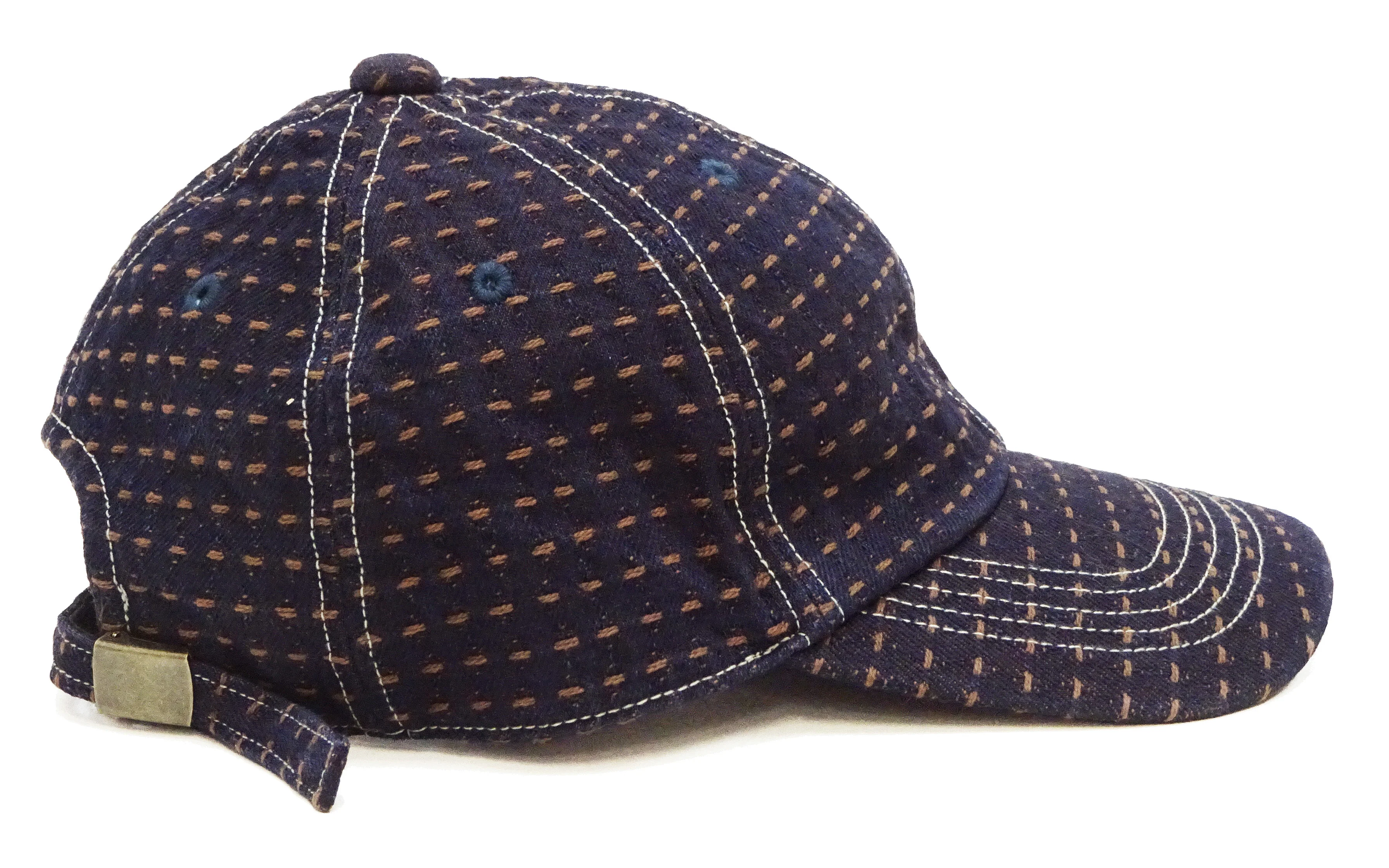 Studio D'Artisan Men's Indigo Denim Baseball Cap with Persimmon-Dyed Sashiko Stitching, Non-Mesh, Pre-Curved Visor, Adjustable Strapback - Made in Japan (SDA D7578) - Image 4